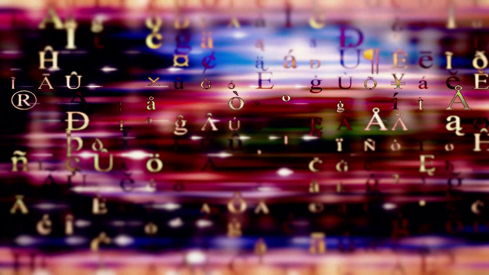 Abstract video loop with scattered letters and vibrant colorful blurs.