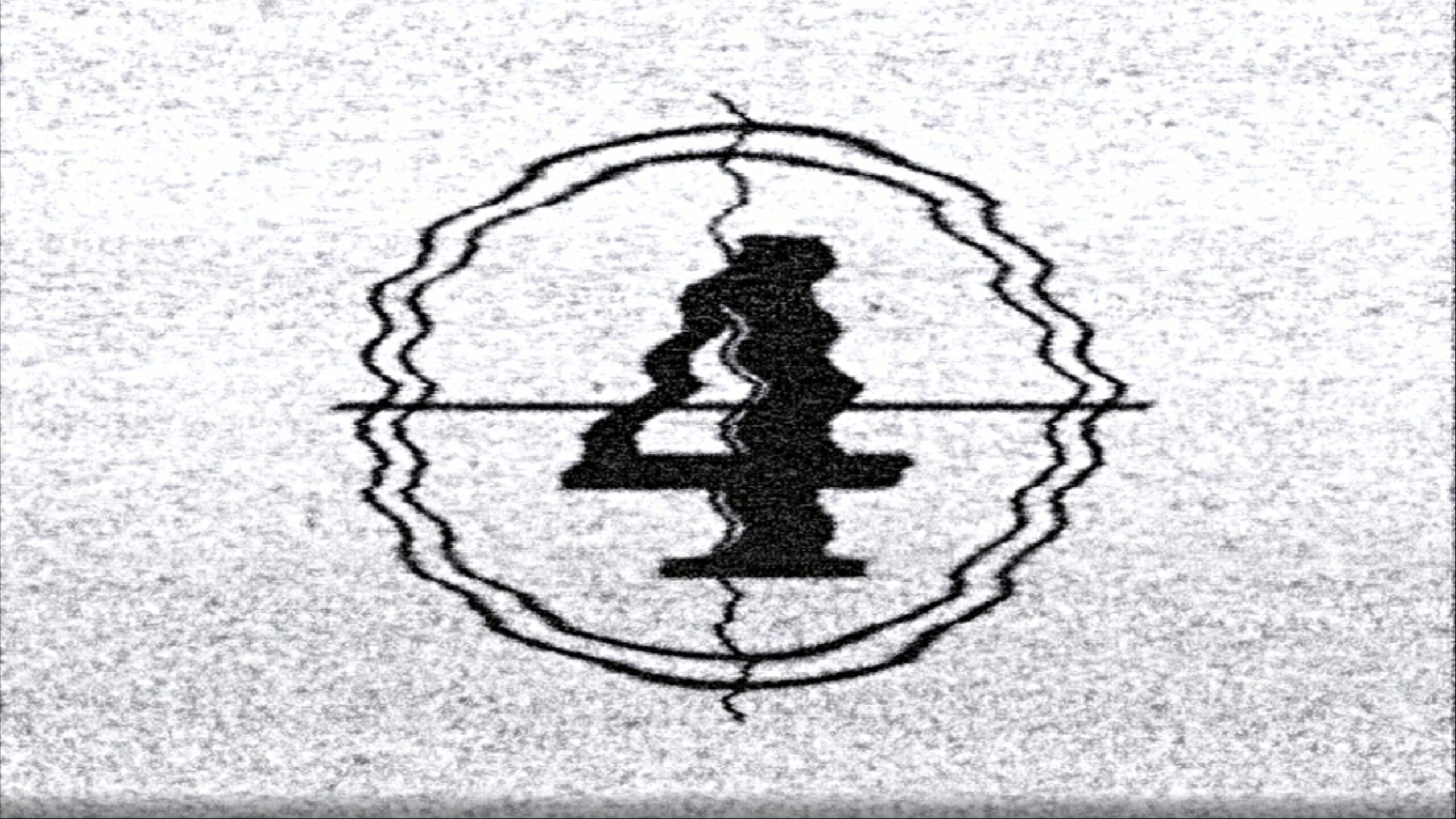 4K animation of a black and white static-filled screen with a distorted symbols counting down, surrounded by an irregular border.