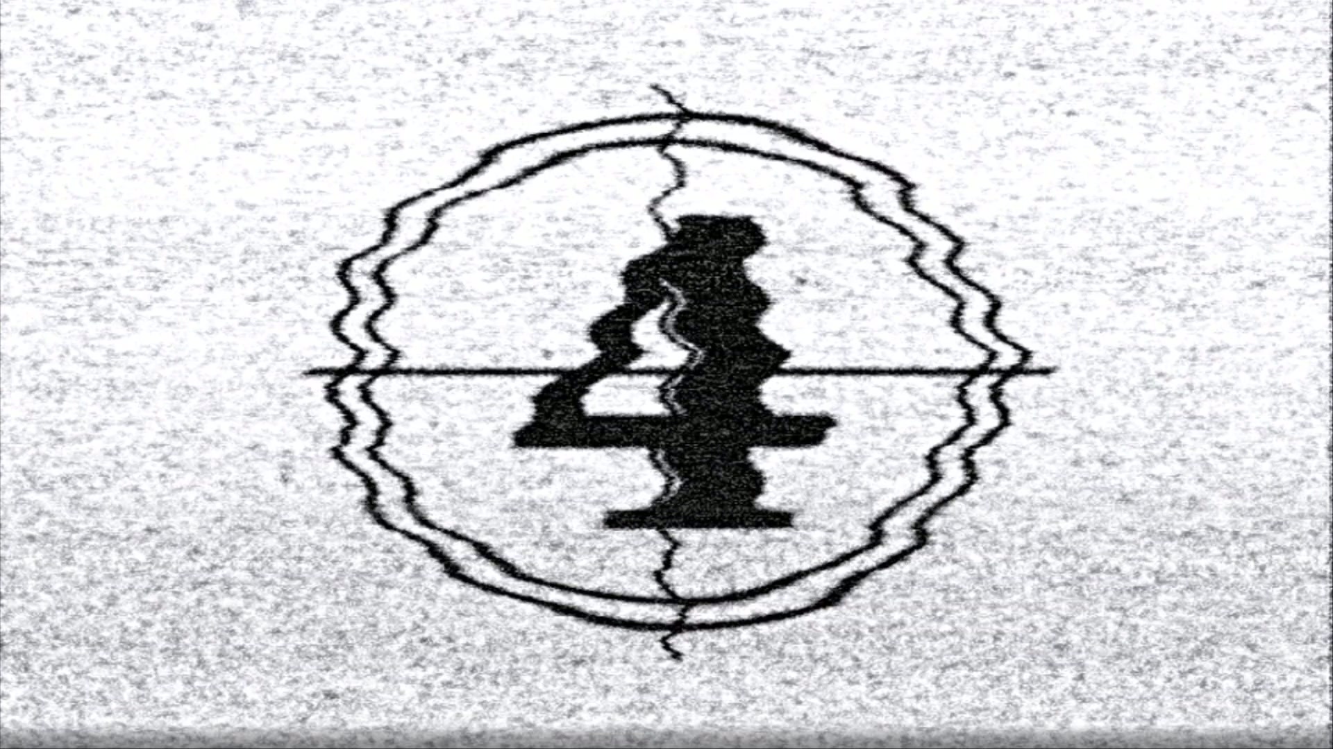 Animation of a black and white static-filled screen with a distorted symbols counting down, surrounded by an irregular border.
