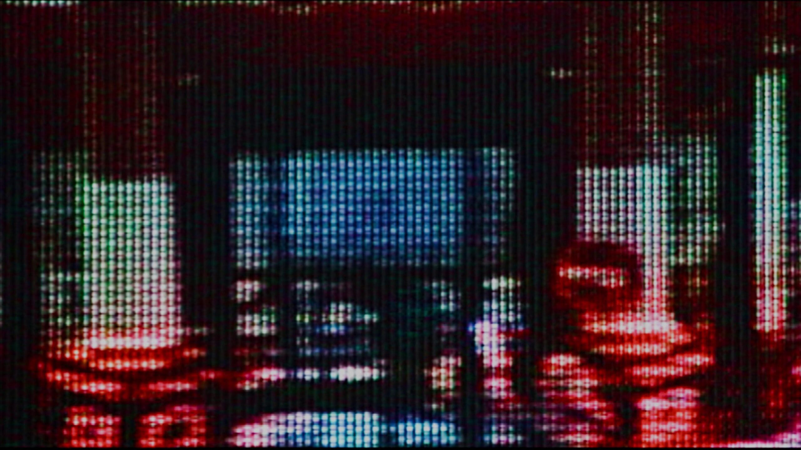 Retro digital glitch art featuring pixelation and corrupted text effects resembling vintage monitor errors.