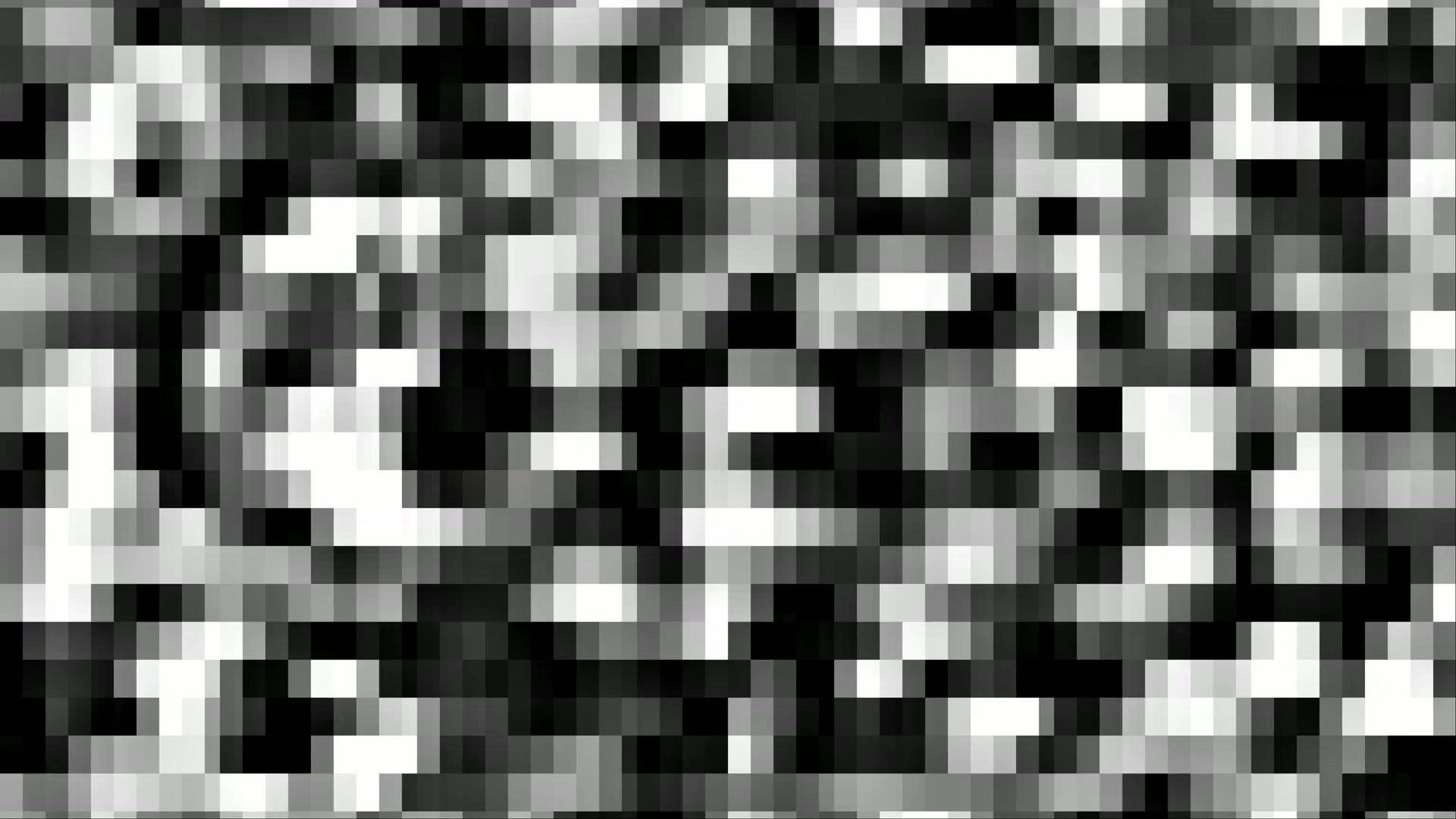 Grayscale video loop of an abstract pixelated pattern featuring random black, white, and gray squares creating a flickering mosaic effect.