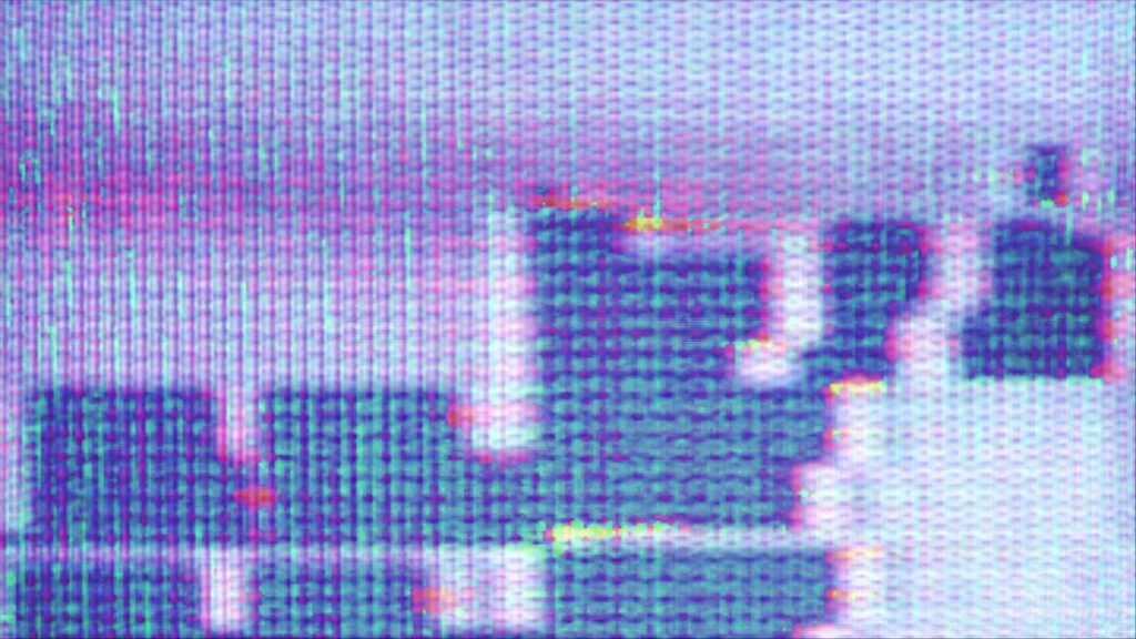 A vibrant pixelated abstract art video loop that resembles device screen pixels in macro, with blue, purple, and pink colors, showcasing a modern, digital style.