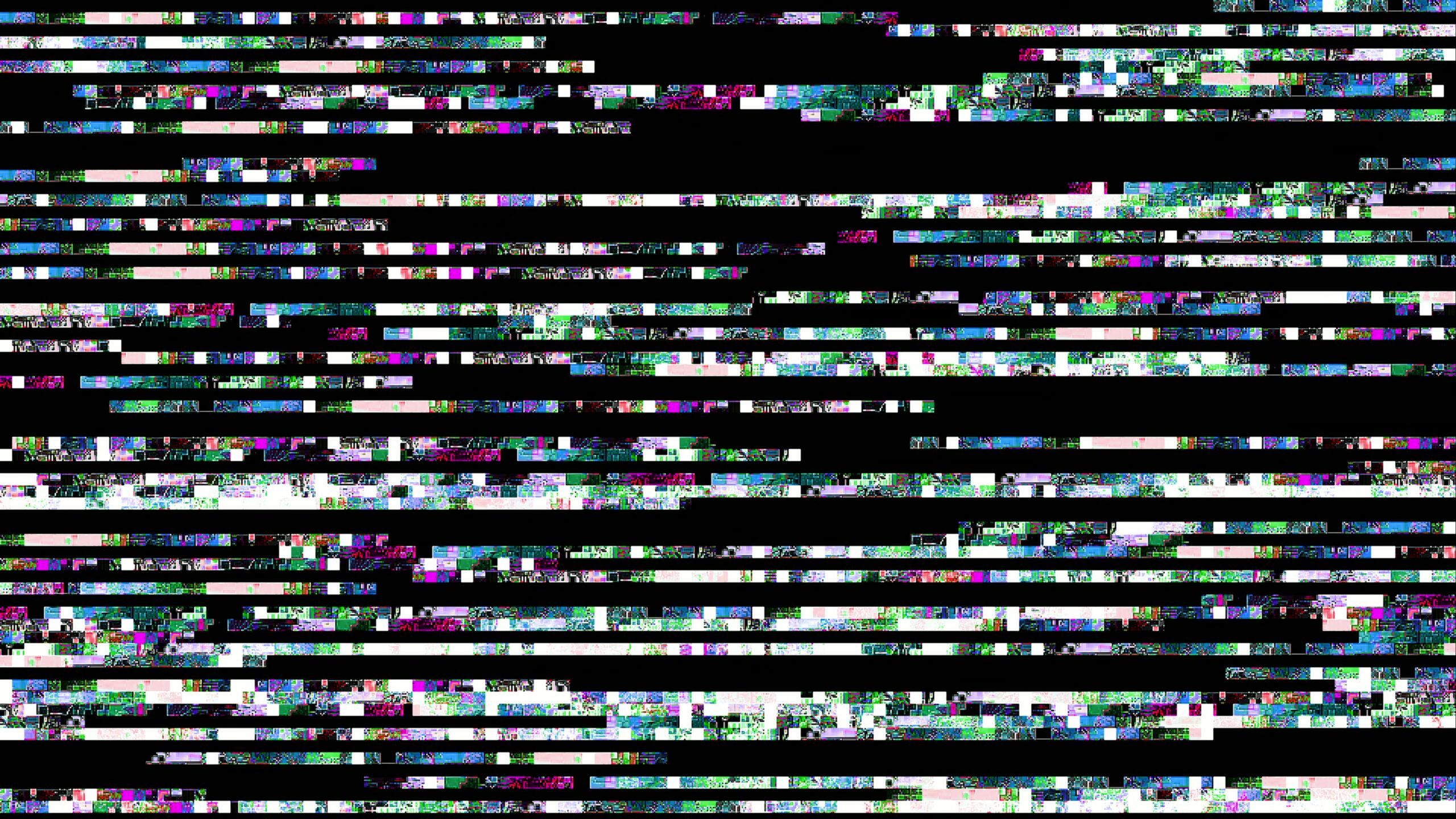 Glitch-inspired digital 4K video loop with colorful, pixelated patterns and black stripes reflecting modern technological themes.