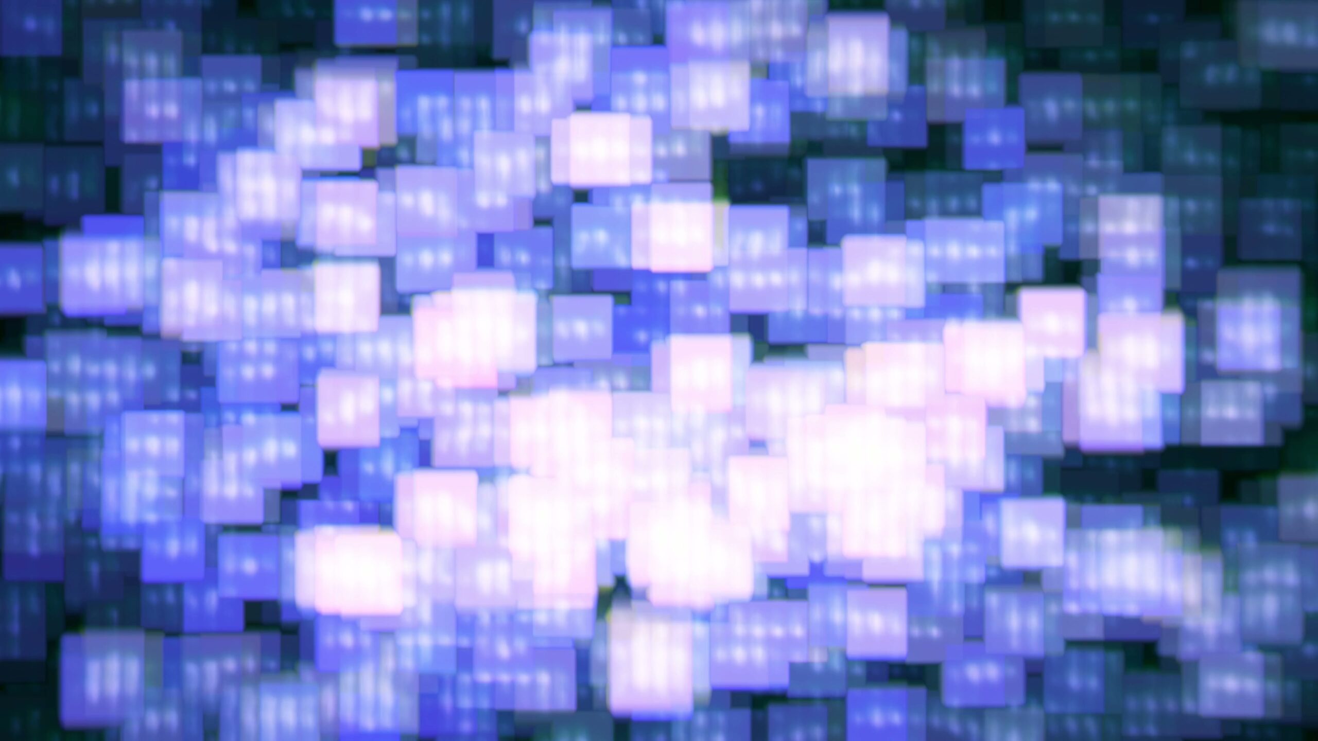 4K video loop of abstract digital art with overlapping blue, purple, and white rectangles creating vibrant, layered patterns.