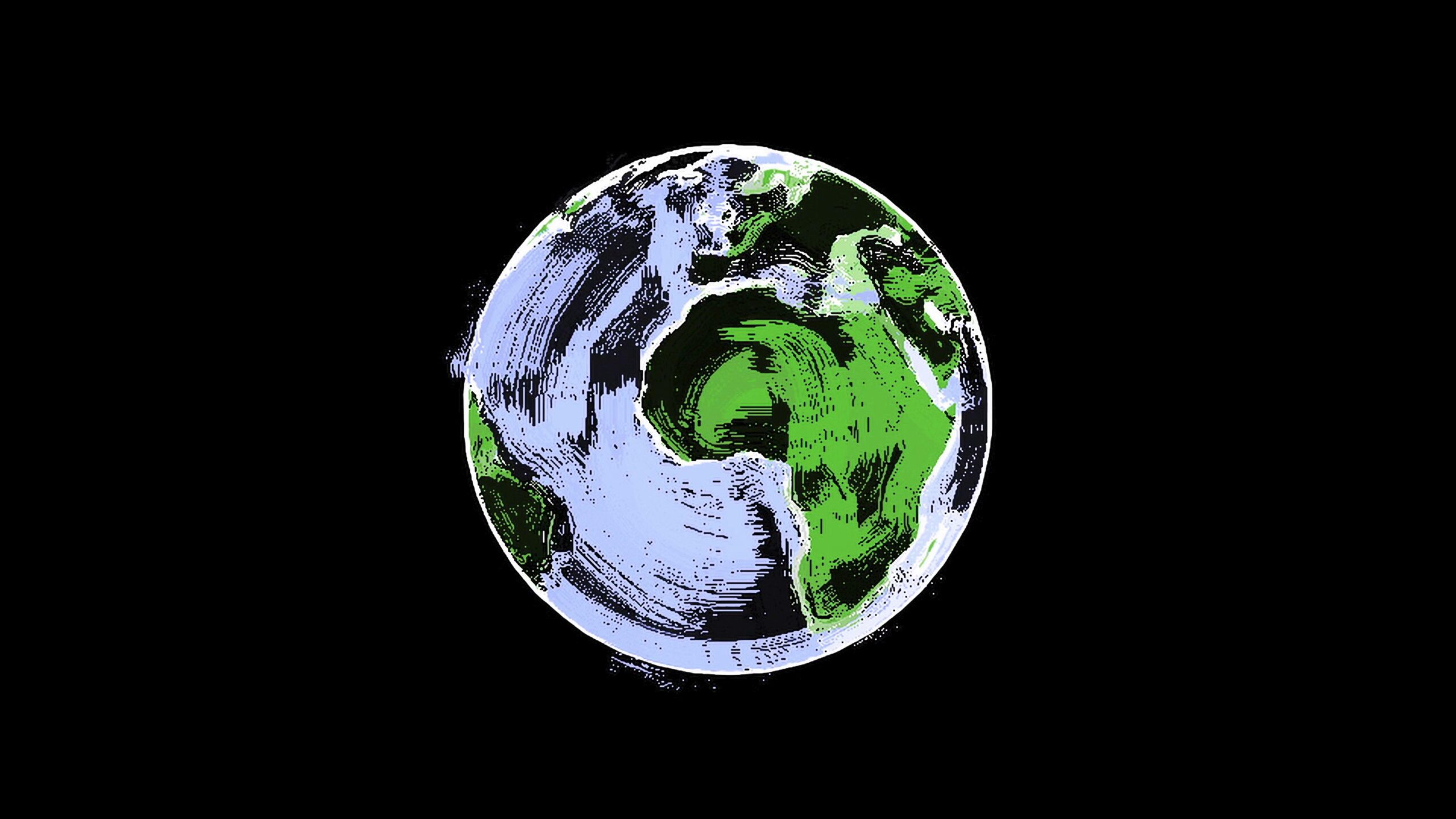 Abstract 4K video loop of Earth showing continents in a stylized and colorful design against a black background.