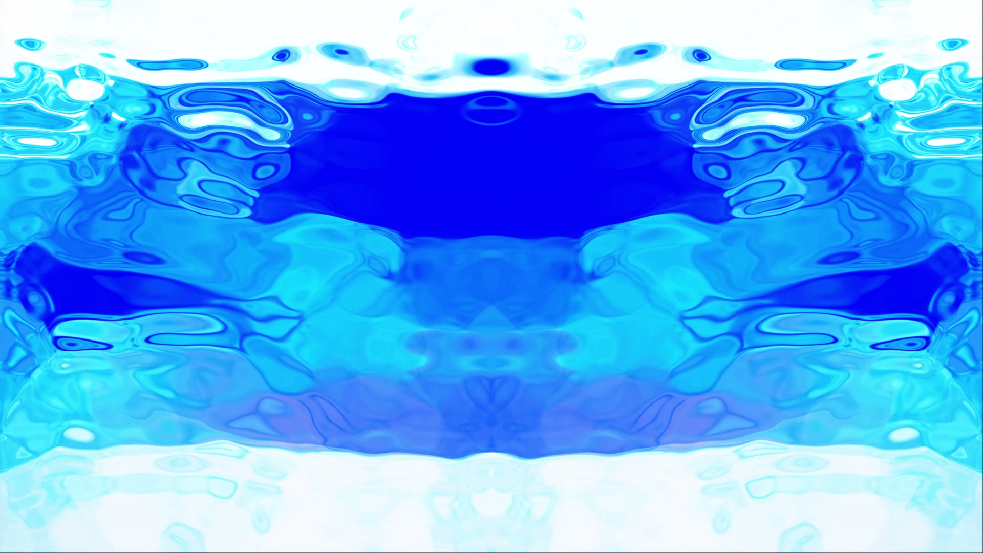 Abstract video loop featuring vibrant shades of blue and white, creating a symmetrical, fluid pattern reminiscent of waves or liquid, evoking a calming oceanic atmosphere.