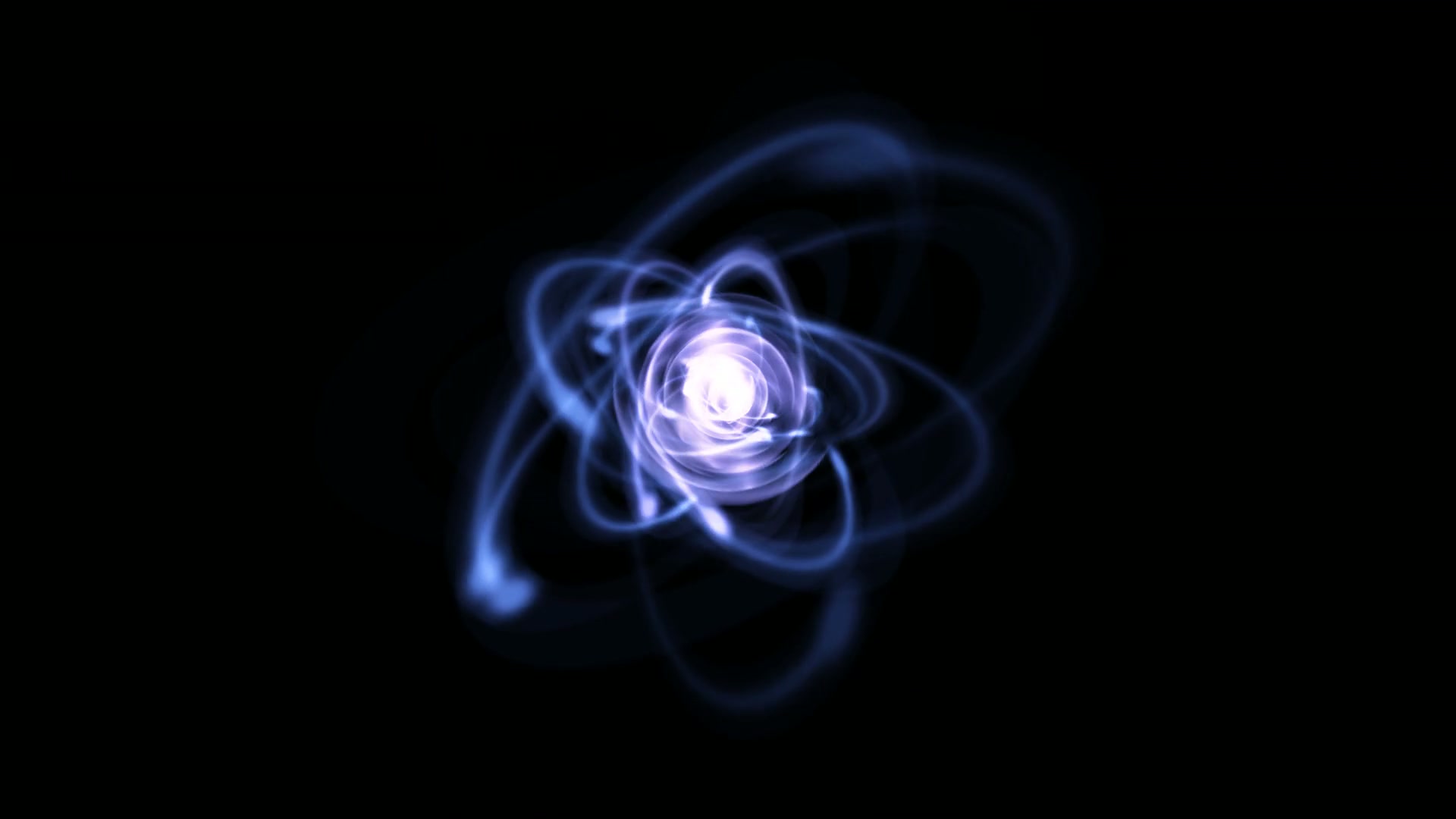A captivating abstract looping video of swirling blue energy centered around a glowing white core against a black background, resembling a cosmic or atomic phenomenon.