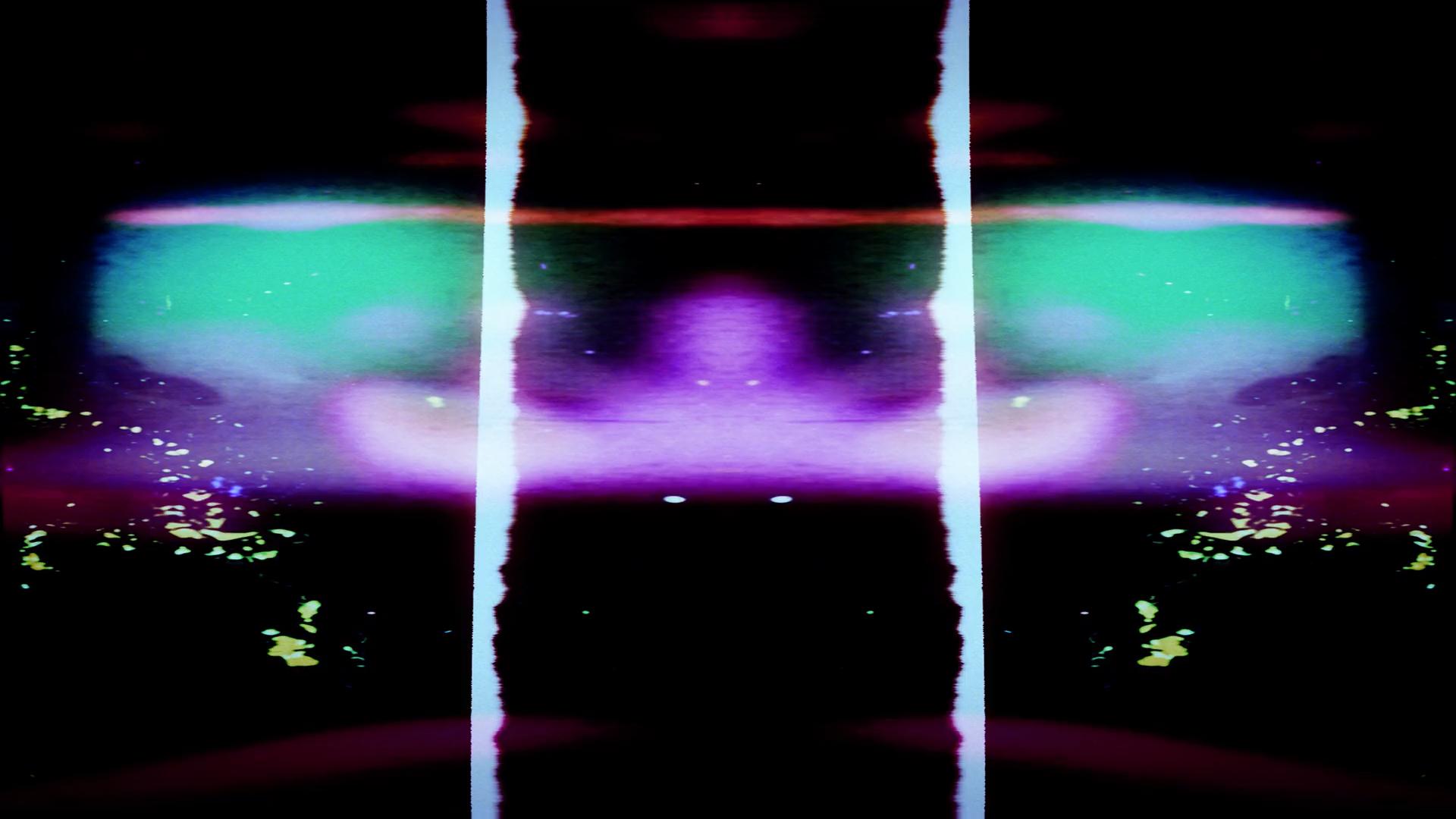 An abstract HD video loop featuring a vibrant display of light with bold colors including white, purple, and blue, creating a symmetrical, ethereal effect reminiscent of cosmic phenomena.