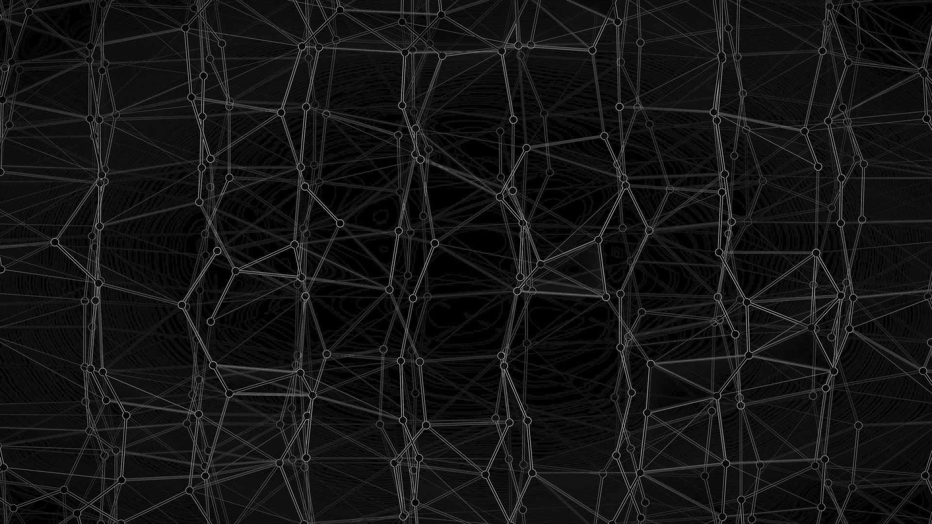 This animation loop presents a complex web of interconnected lines and nodes against a dark background.