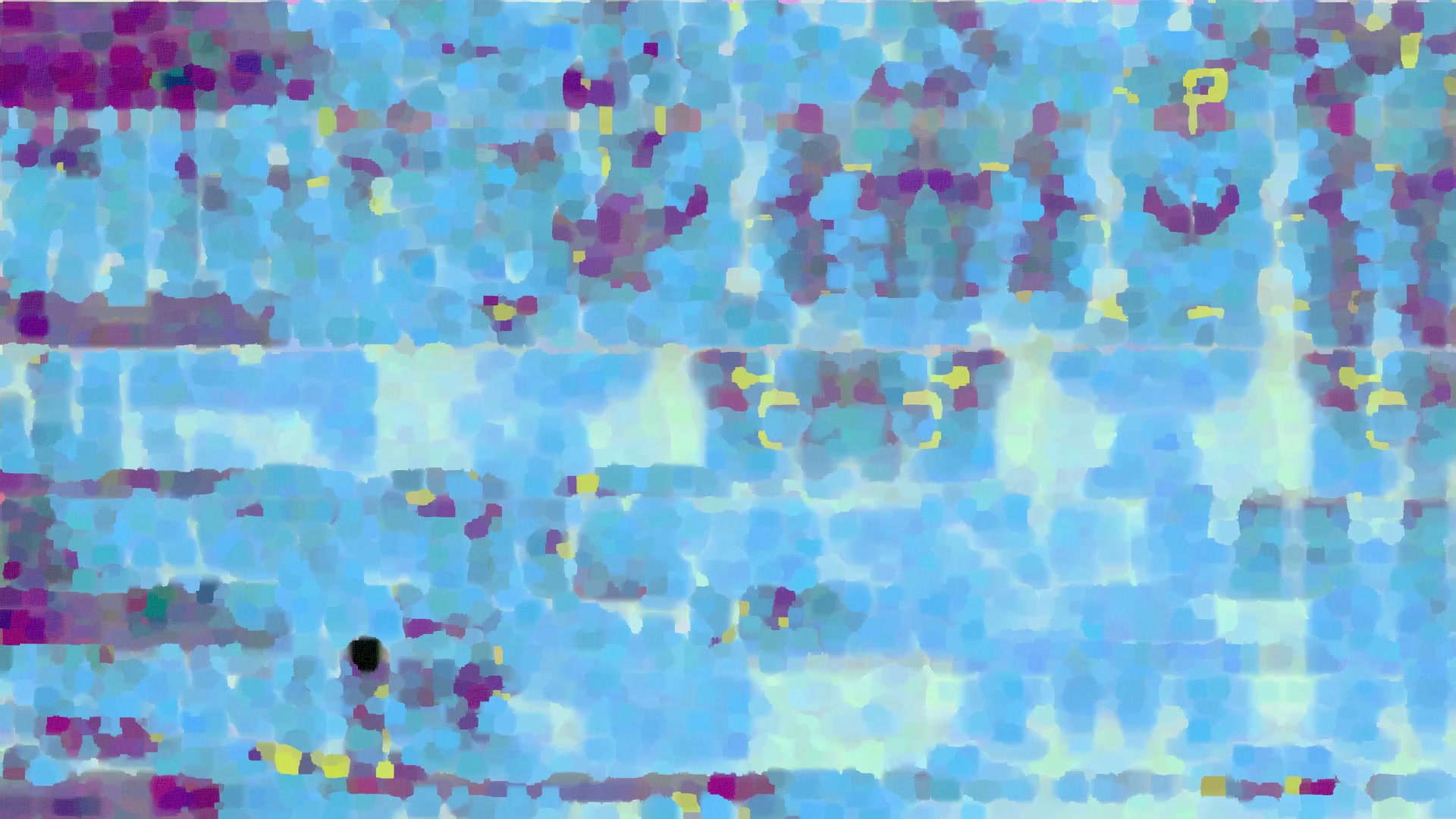 Abstract video loop animation of mosaic art with blue, yellow, and purple hues, resembling stained glass.