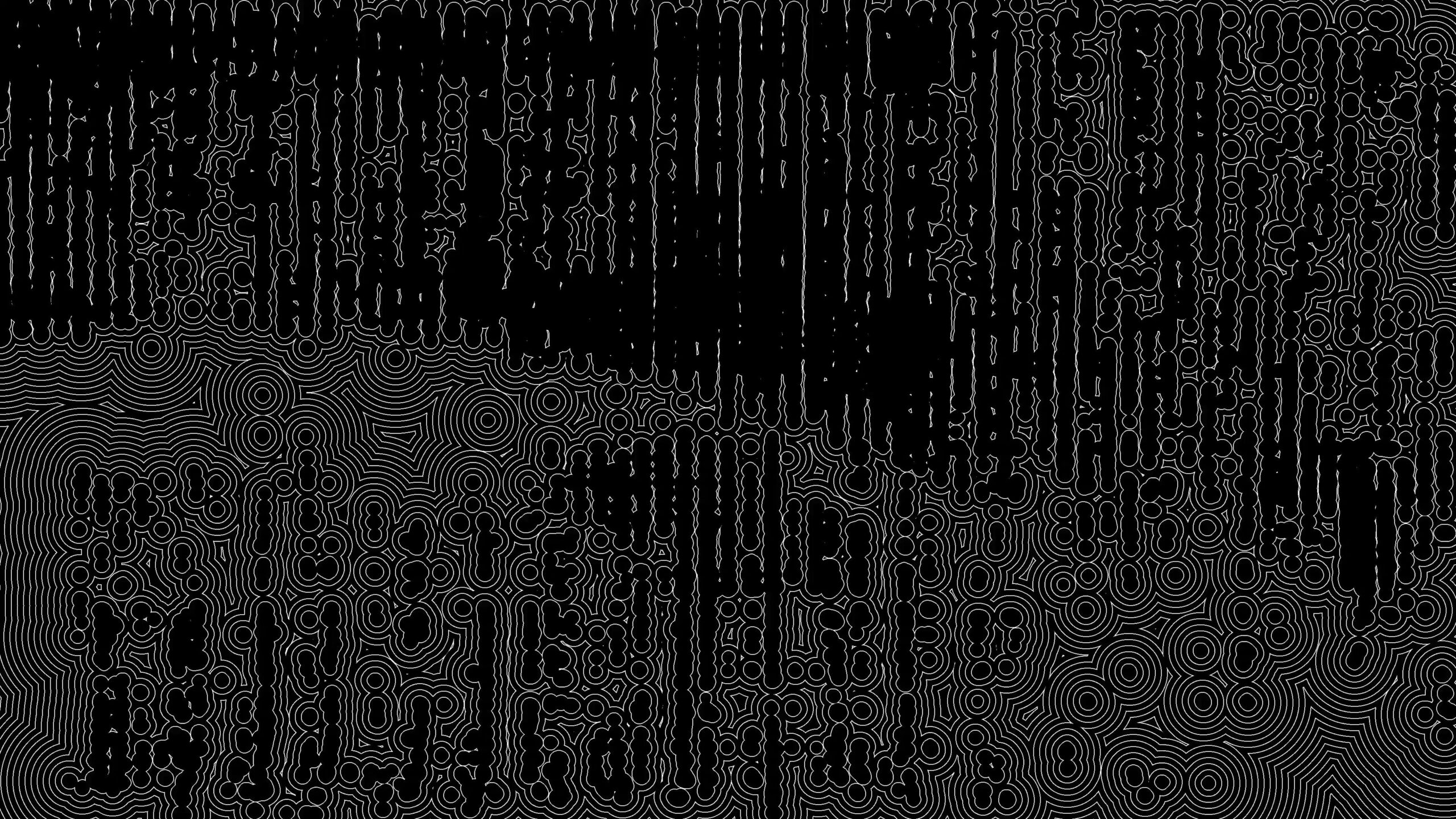Intricate abstract black and white patterns with concentric and curved lines creating mesmerizing effects.