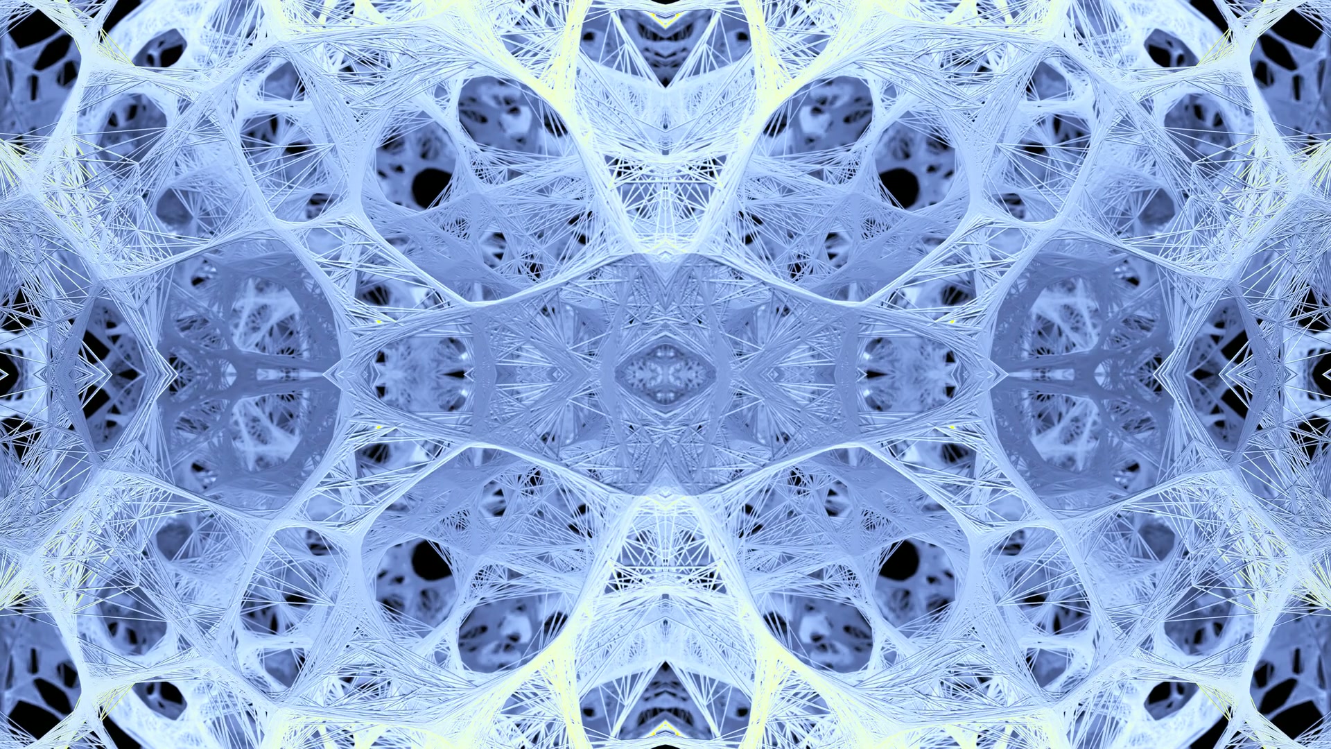 Intricate abstract video pattern resembling a neural network with blue tones, showcasing complex lattice and symmetrical design.