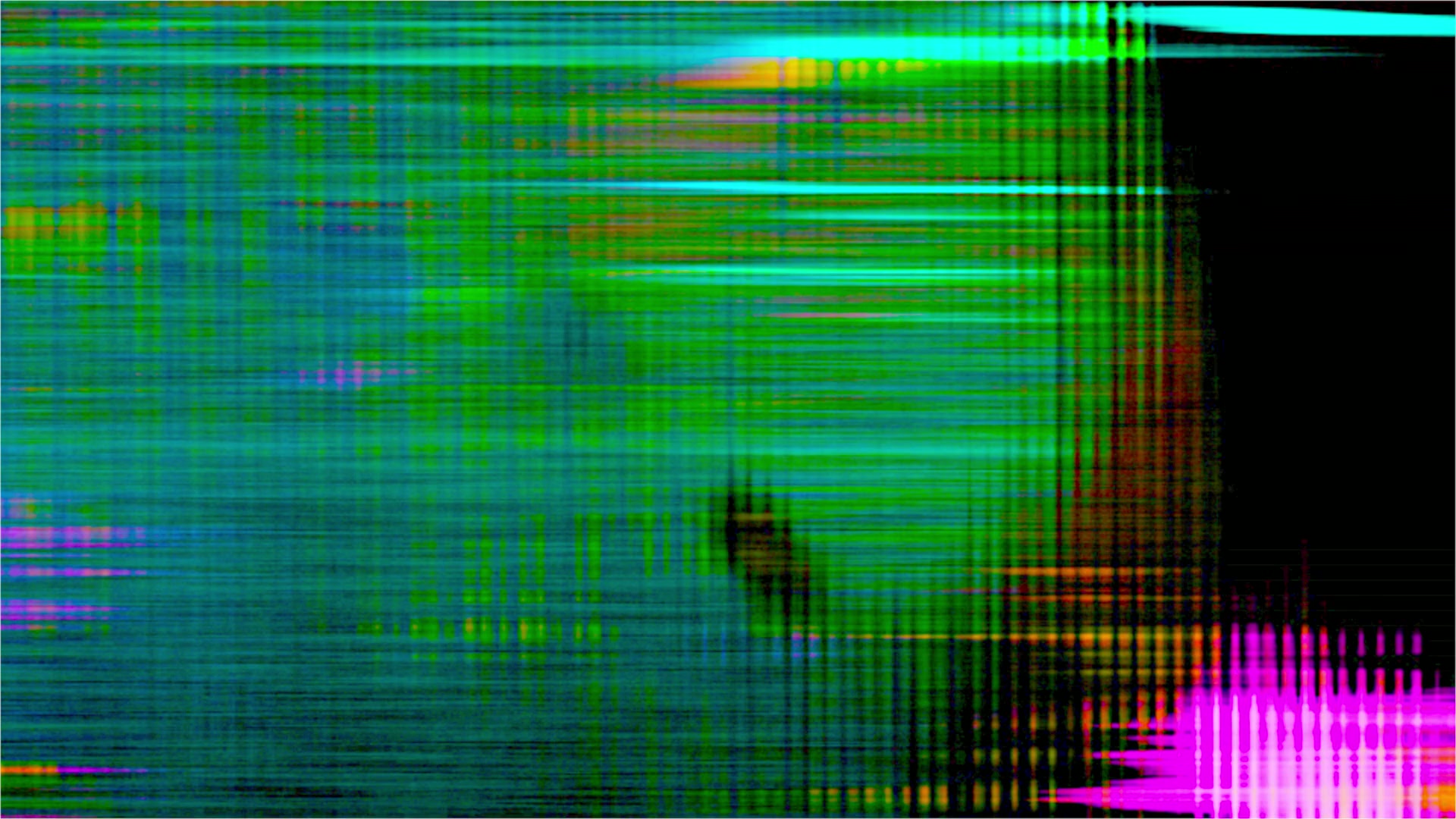 Abstract digital art video loop with vibrant green, blue, and pink hues, featuring intersecting lines creating a dynamic grid-like pattern.