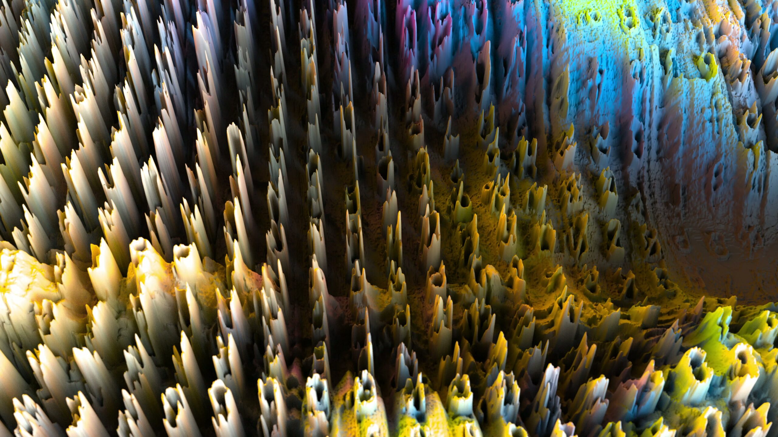 Colorful abstract data peaks in vibrant hues create a surreal landscape.