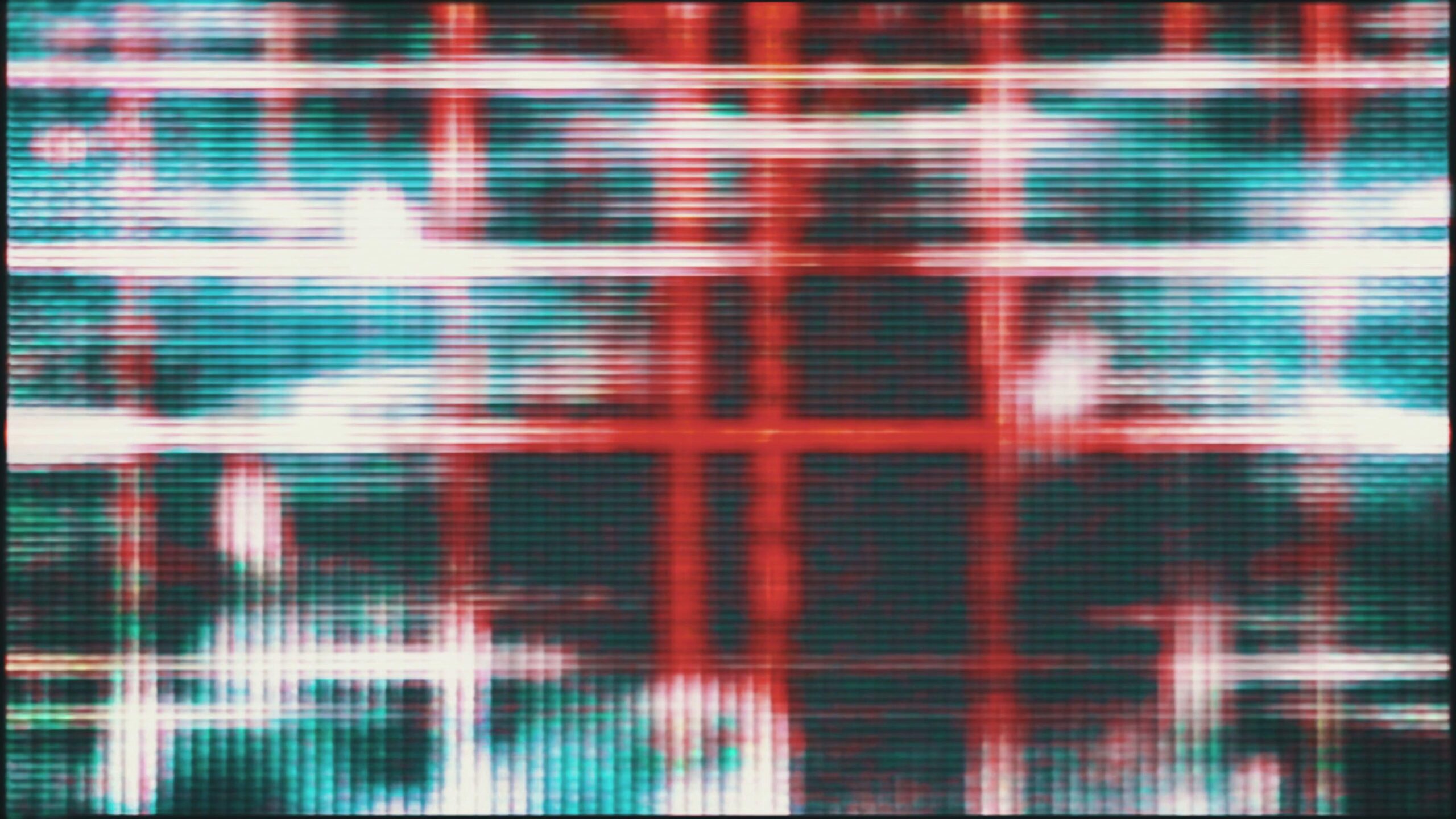 Abstract glitchy 4K video loop with red lights, digital distortion and pixelated textures on a dark background.