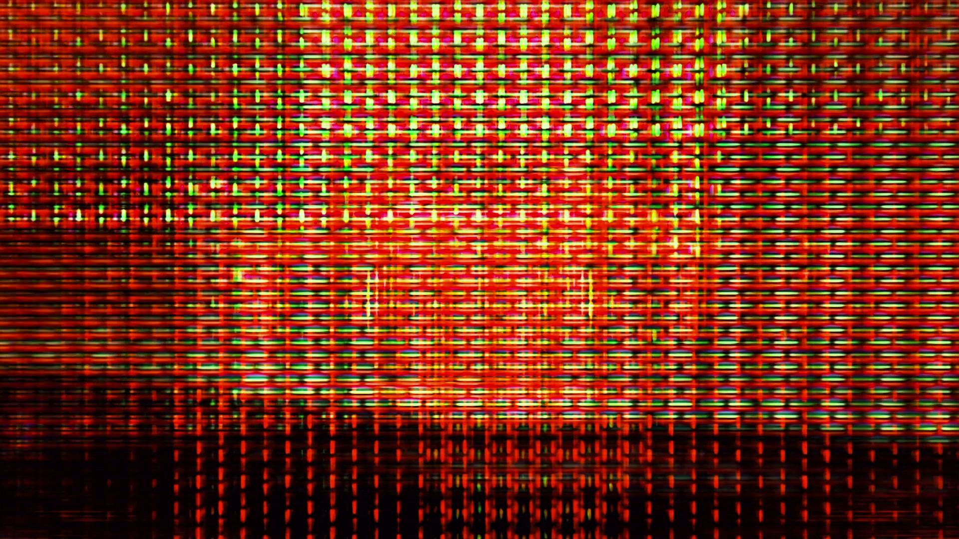 Abstract digital glitch art video loop with vibrant red, green, and yellow intersecting lines forming a colorful grid pattern.