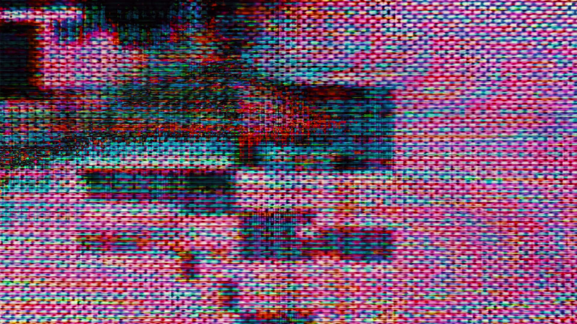 A HD video loop of a vibrant digital glitch art animation displaying an abstract pattern with distorted and colorful pixels in shades of red, blue, and pink, evoking a sense of technological interference and artistic chaos.