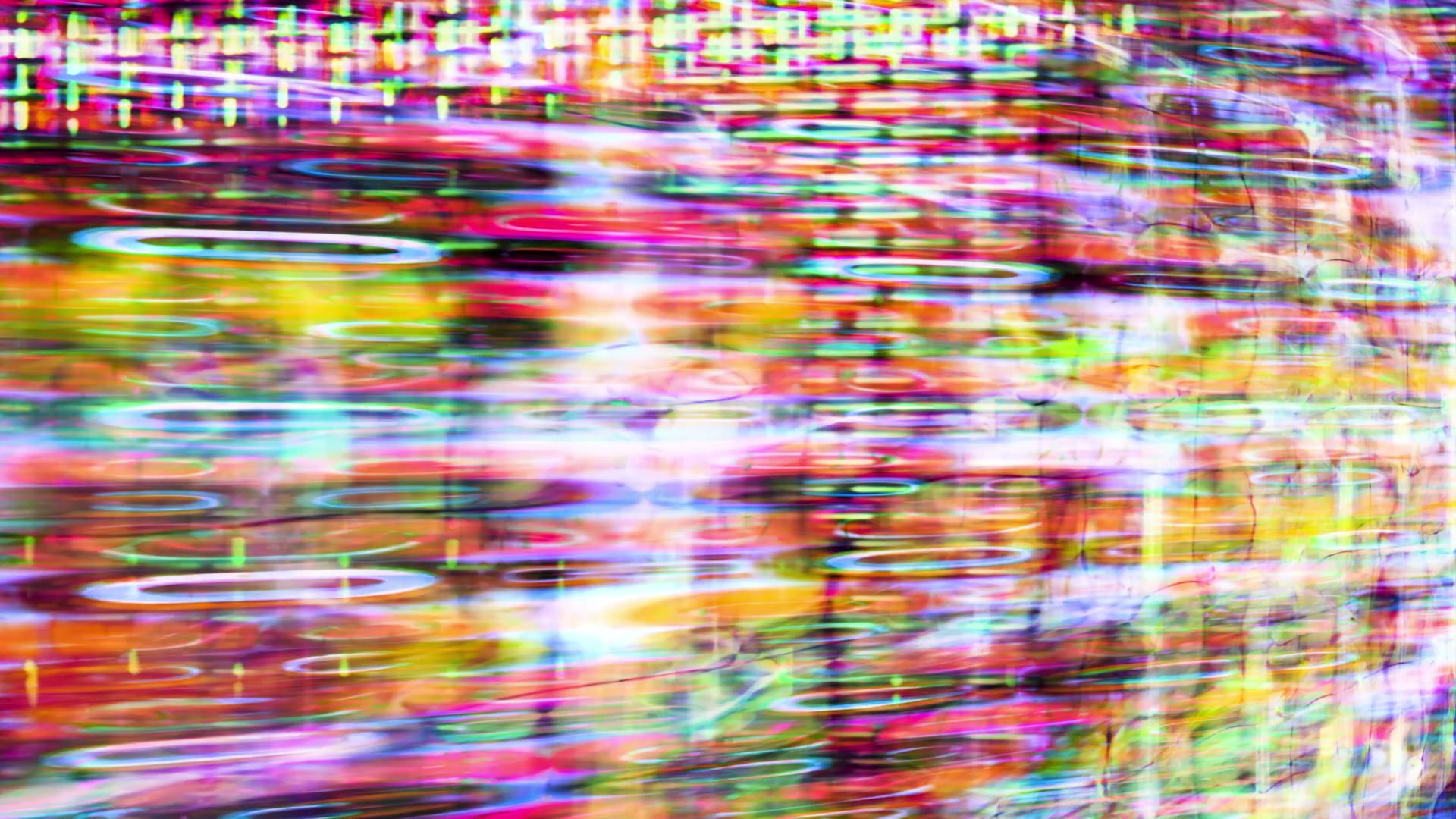 Vibrant abstract digital glitch art video loop featuring dynamic swirling colorful patterns with red, green, blue, and yellow hues, creating a sense of streaming technology.