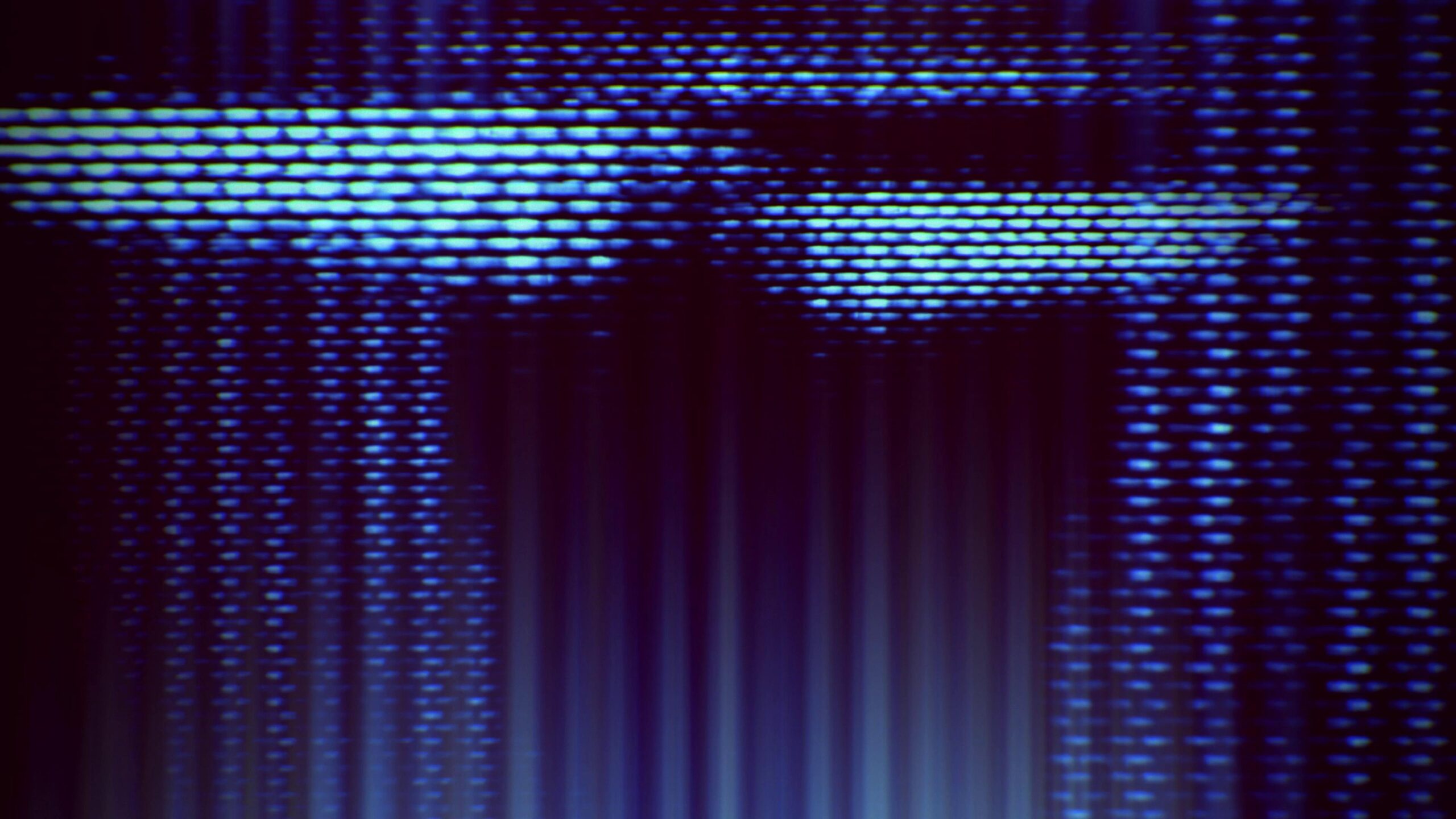 The 4K video loop showcases a mesmerizing digital pattern composed entirely of glowing blue dots arranged in precise horizontal rows that stretch across the frame.