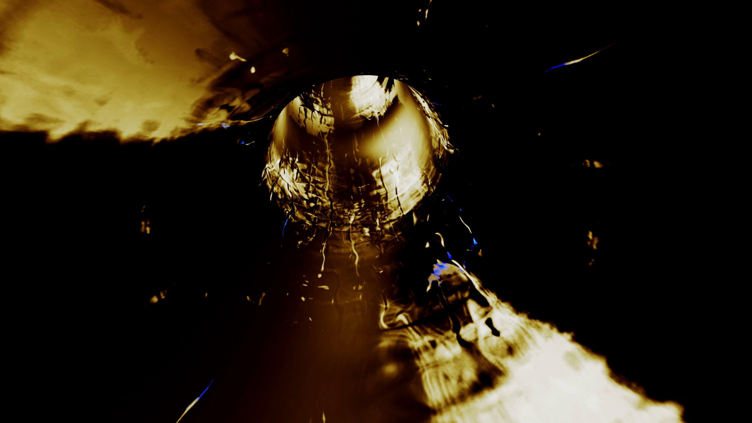 Abstract fiery 4K 4K video loop tunnel with glowing center and sparking edges.