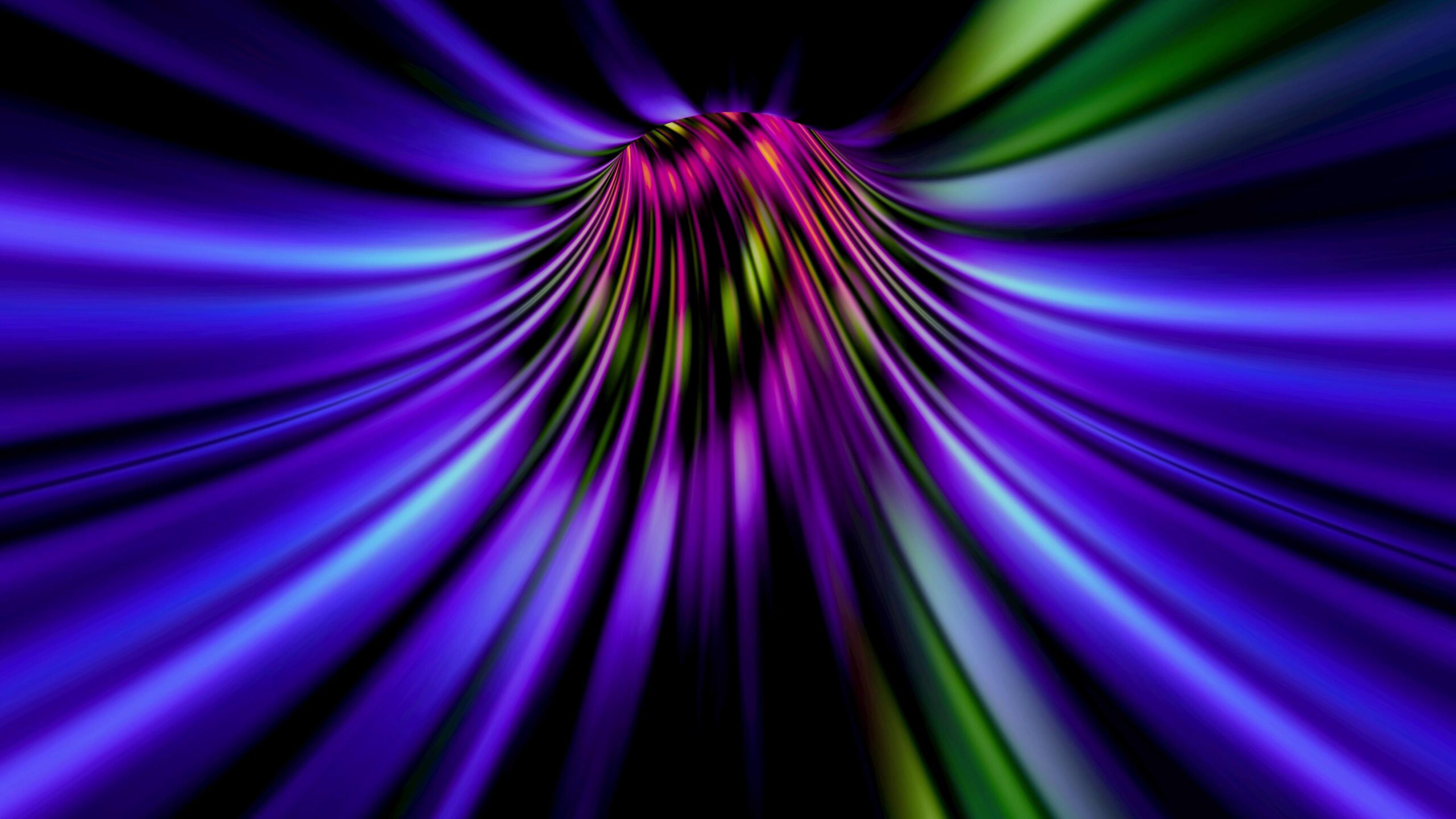 Vibrant swirling 4K video loop tunnel of neon hues pulsing dynamically against dark void background.