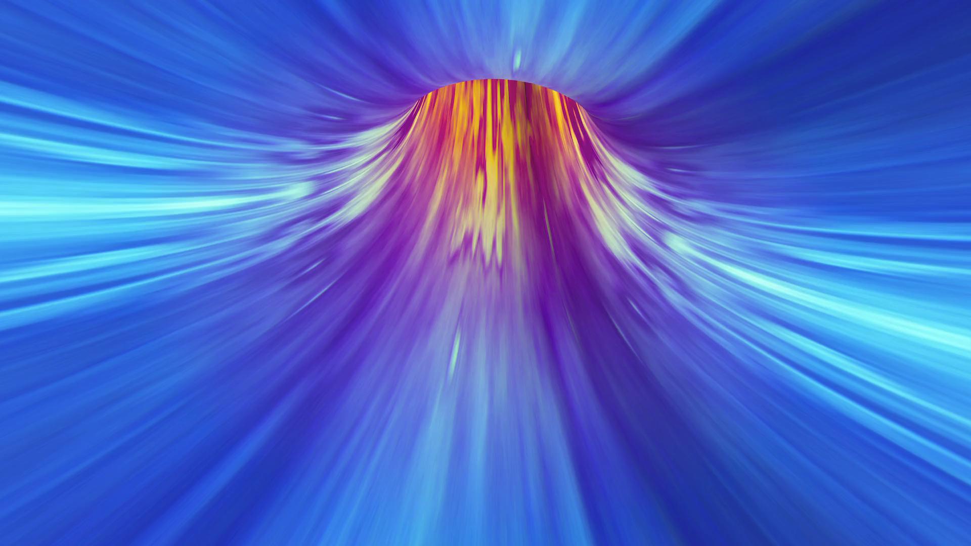 Abstract video loop with flickering blue and purple lines converging into a warm orange center.