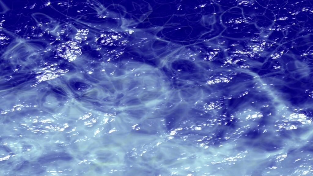 Abstract video loop of blue and white swirling liquid patterns creating a mesmerizing, fluid texture with dynamic light and shadow interplay.