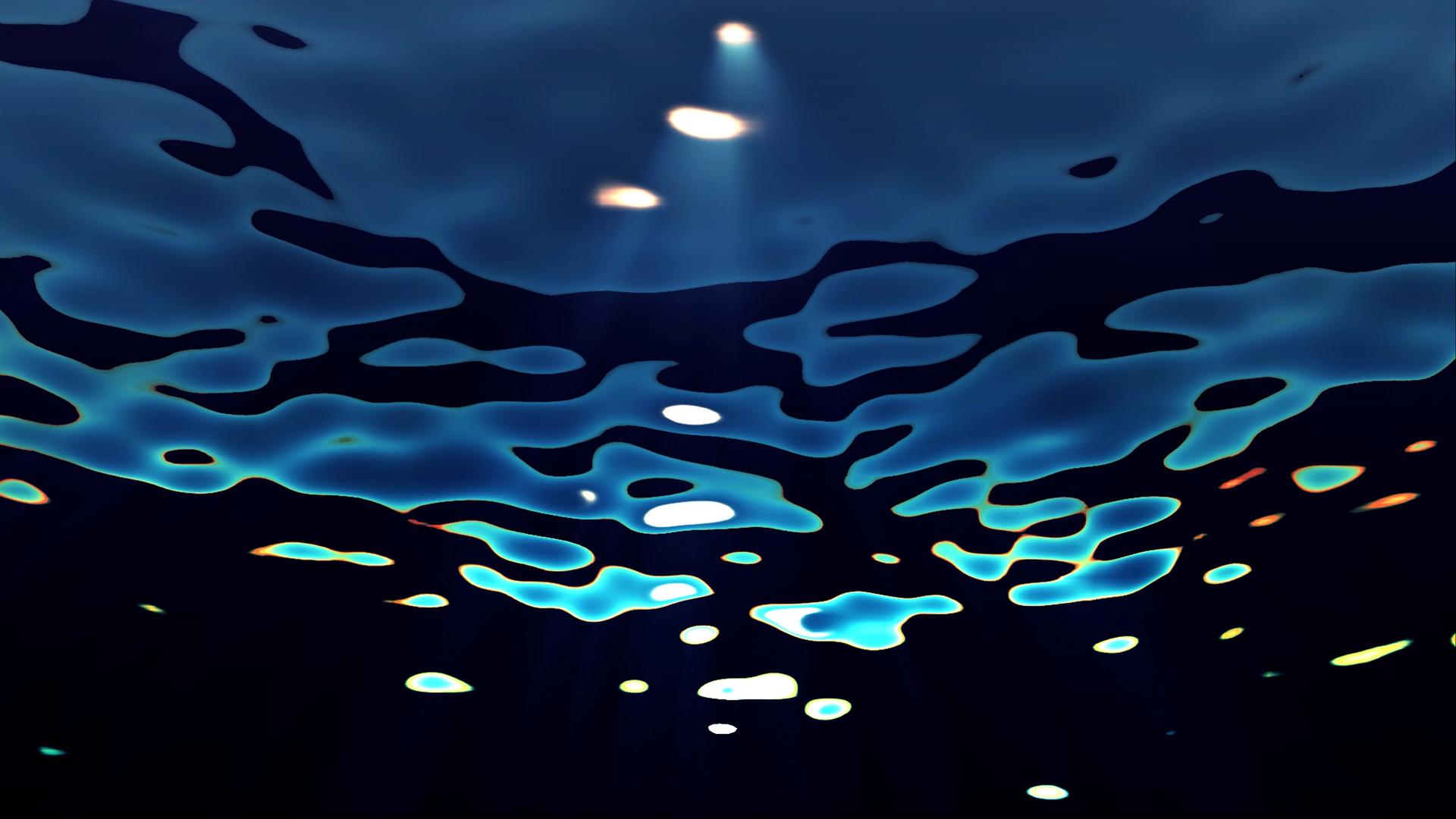 Free HD video loop of abstract oceanic glow with floating lights and rippling surfaces.