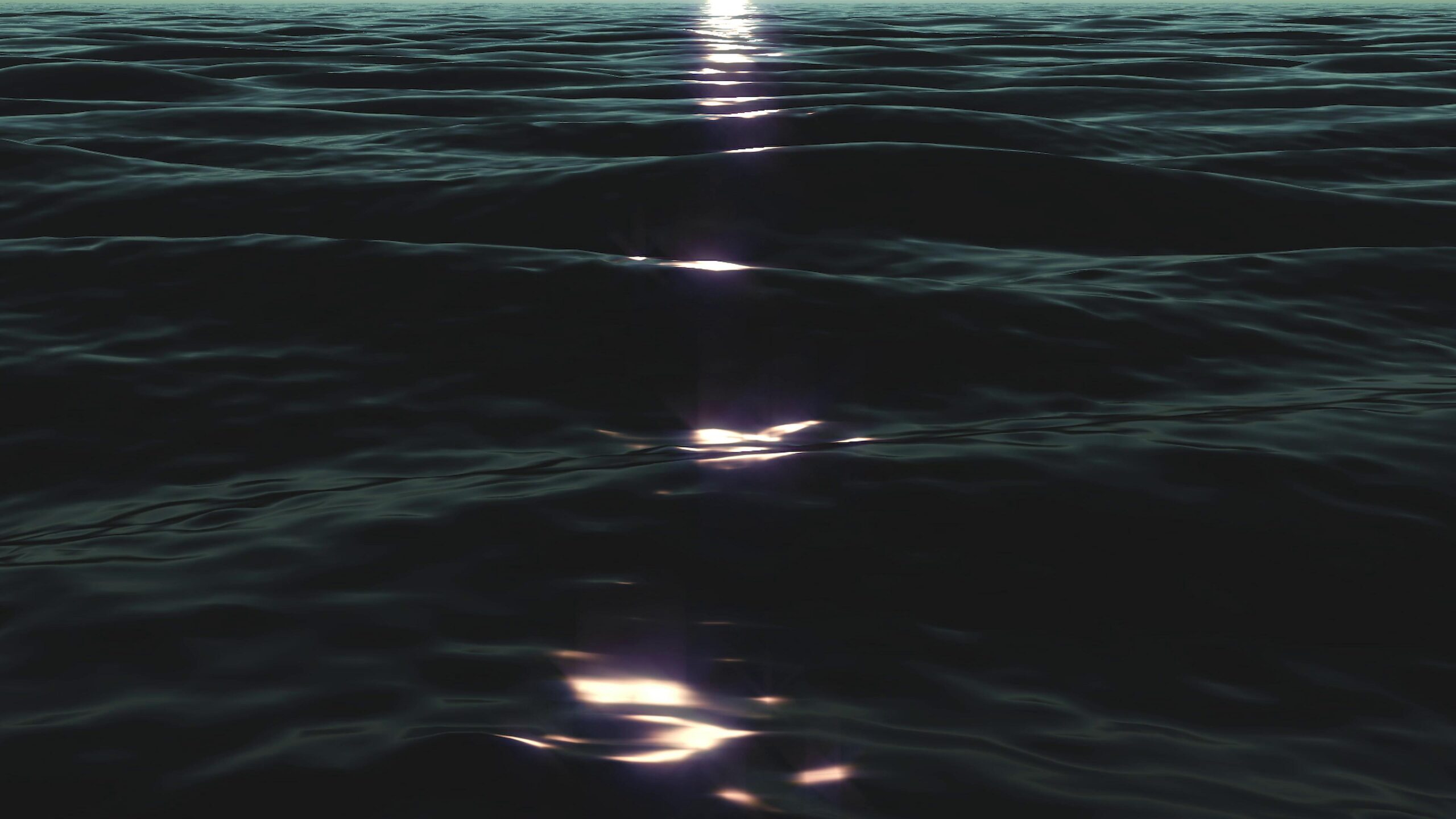 4K video loop of calm ocean waves reflecting sunset glow.