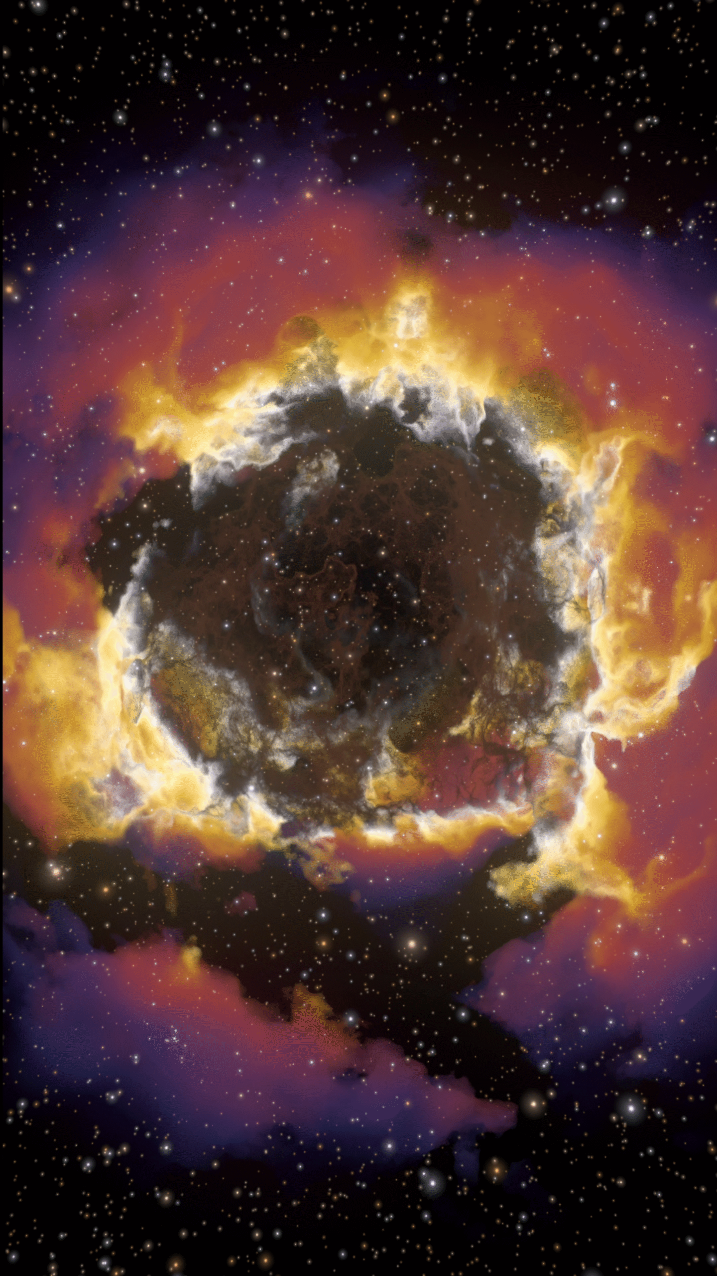 4K vertical video of a vibrant nebula with swirling, colorful gases and stars against a dark space backdrop.