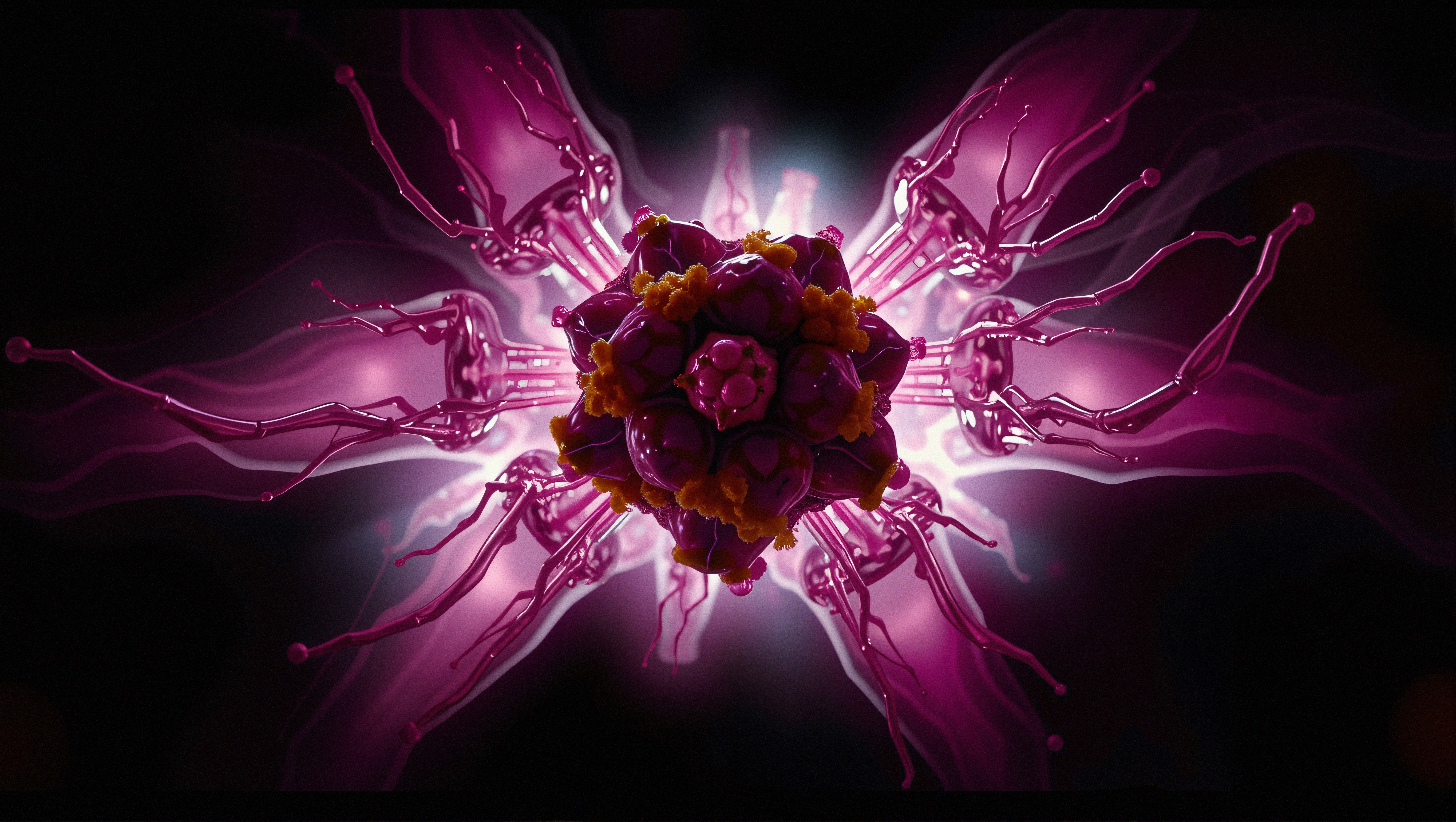 A vibrant abstract sphere with radiating tendrils.