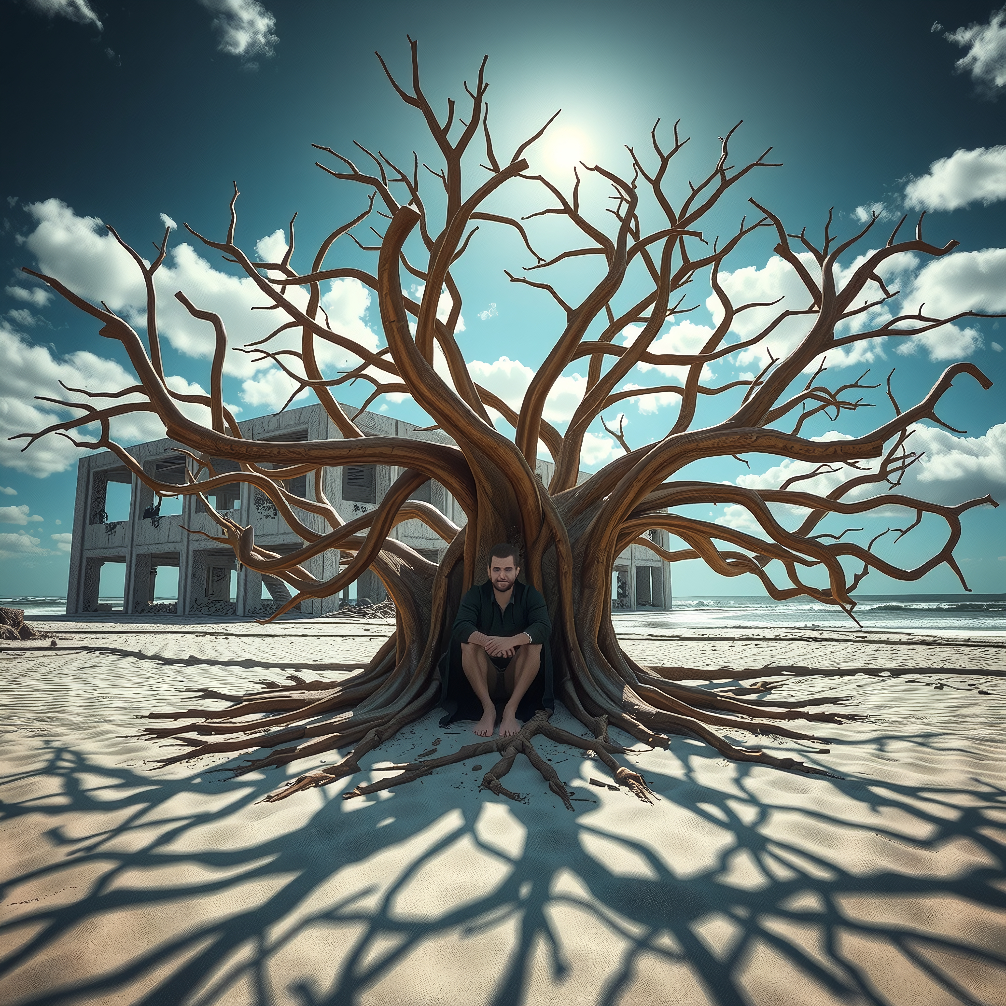 Lonely Tree on Deserted Beach