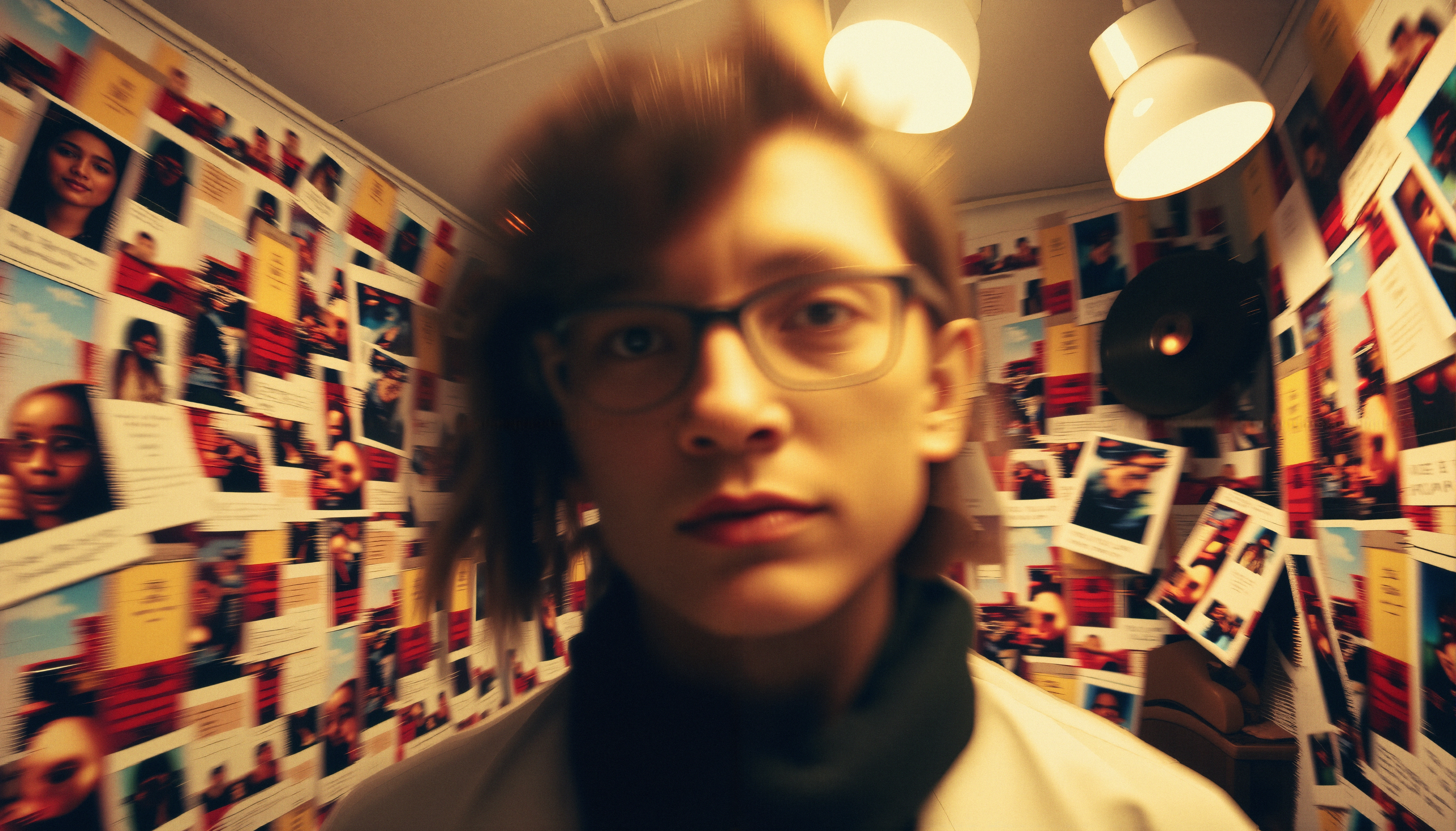 Blurred Portrait Amidst Photo Chaos