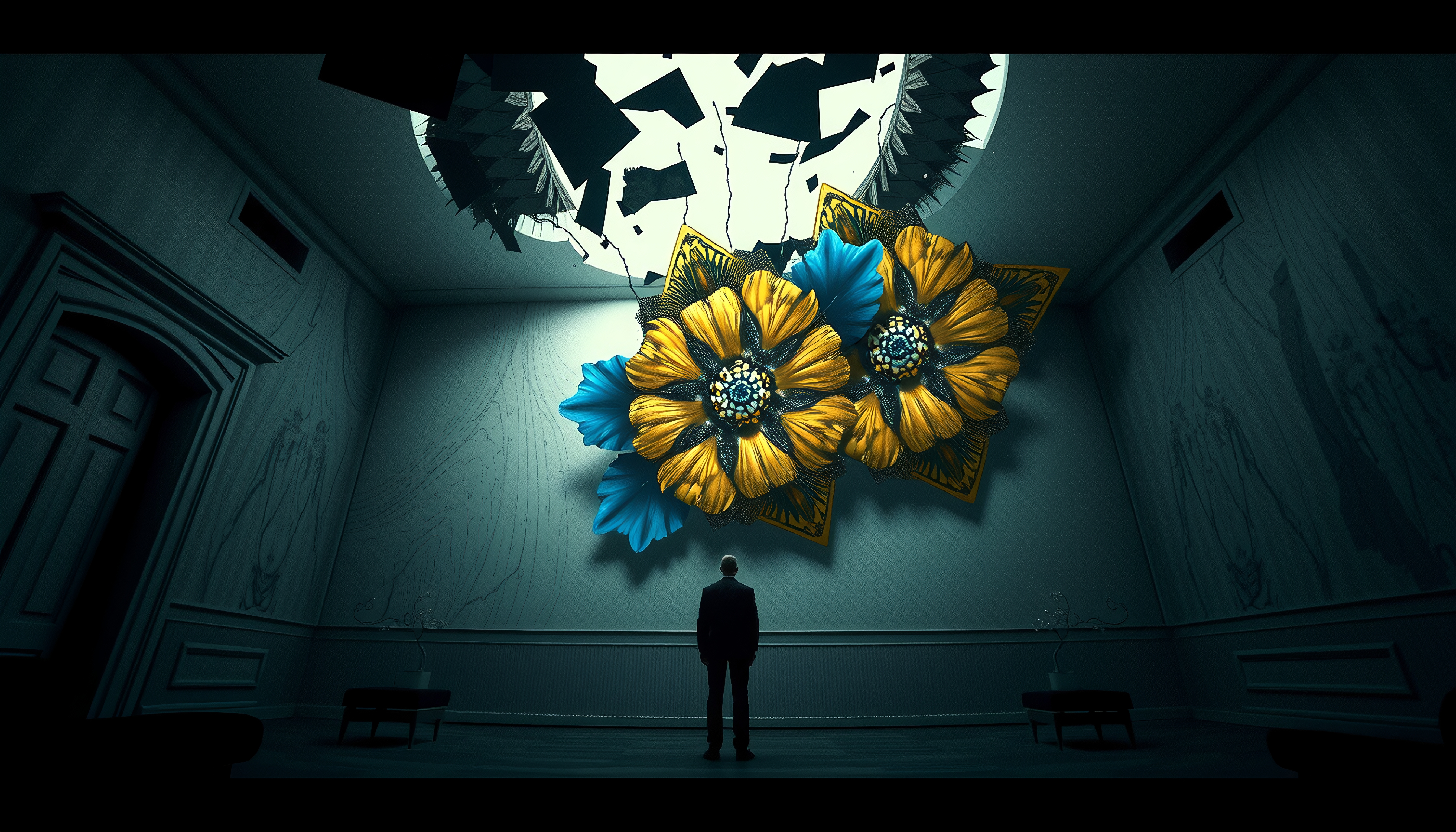 Surreal Room with Giant Flowers