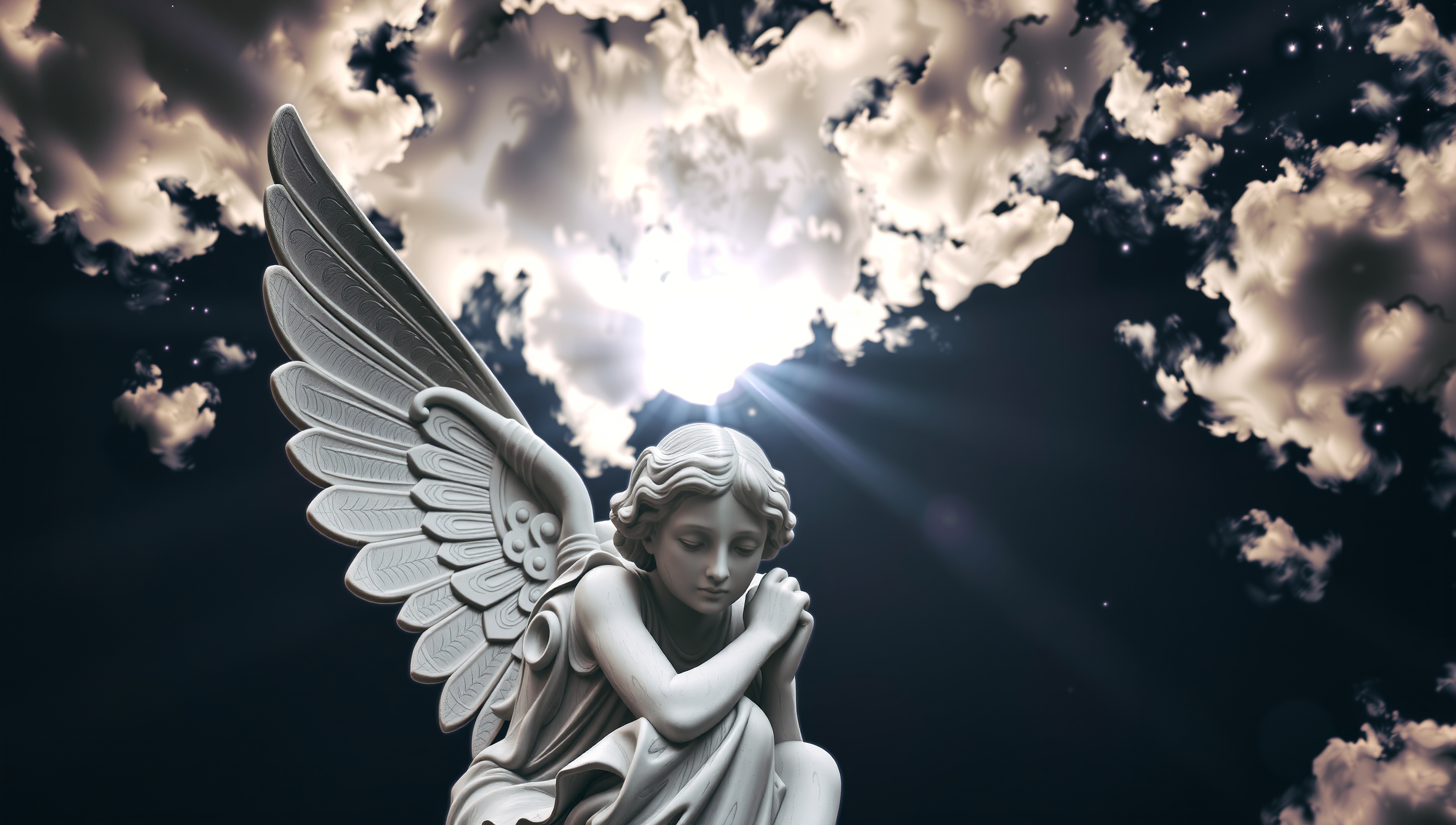 Heavenly Angel Under Radiant Sky