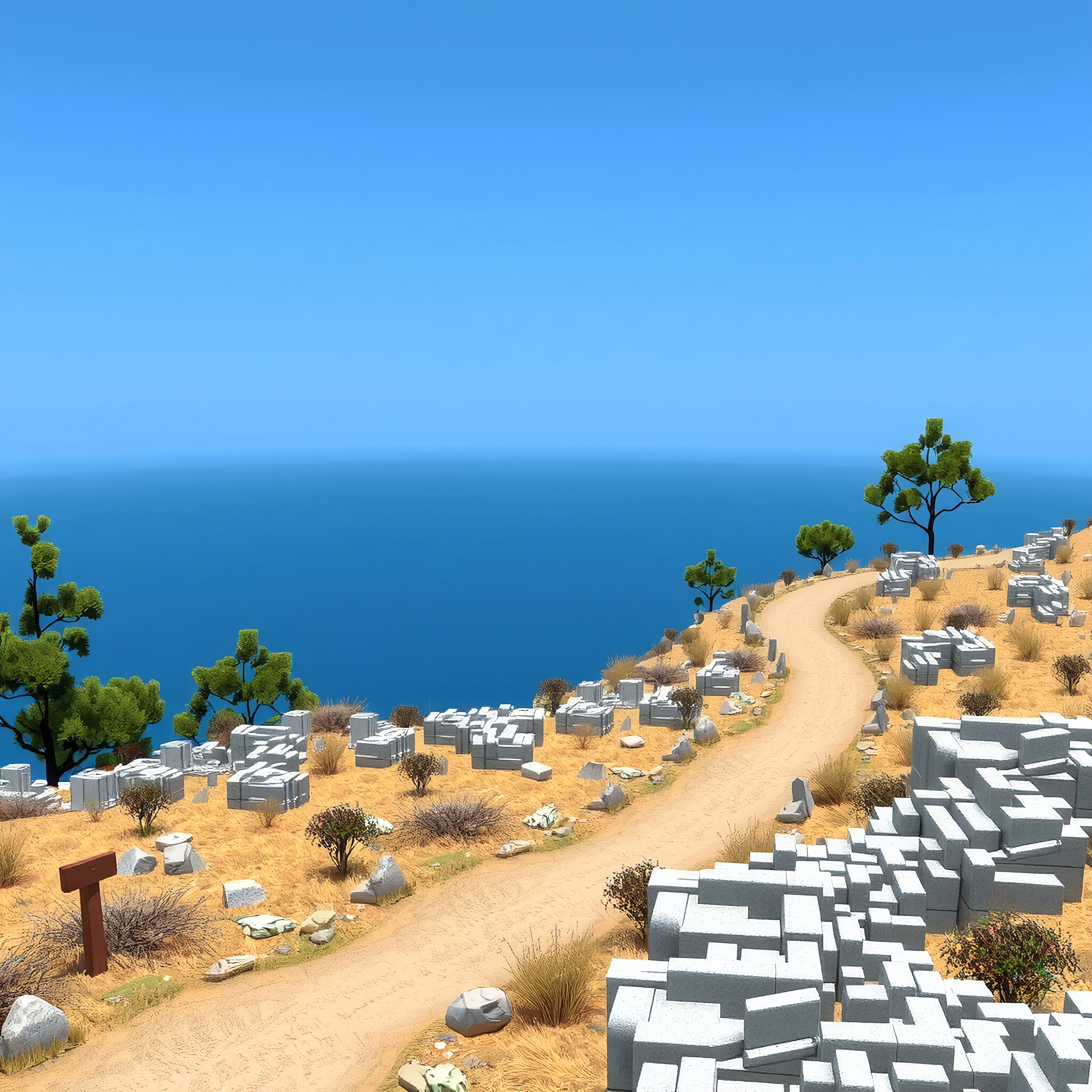 Coastal Path with Stone Structures