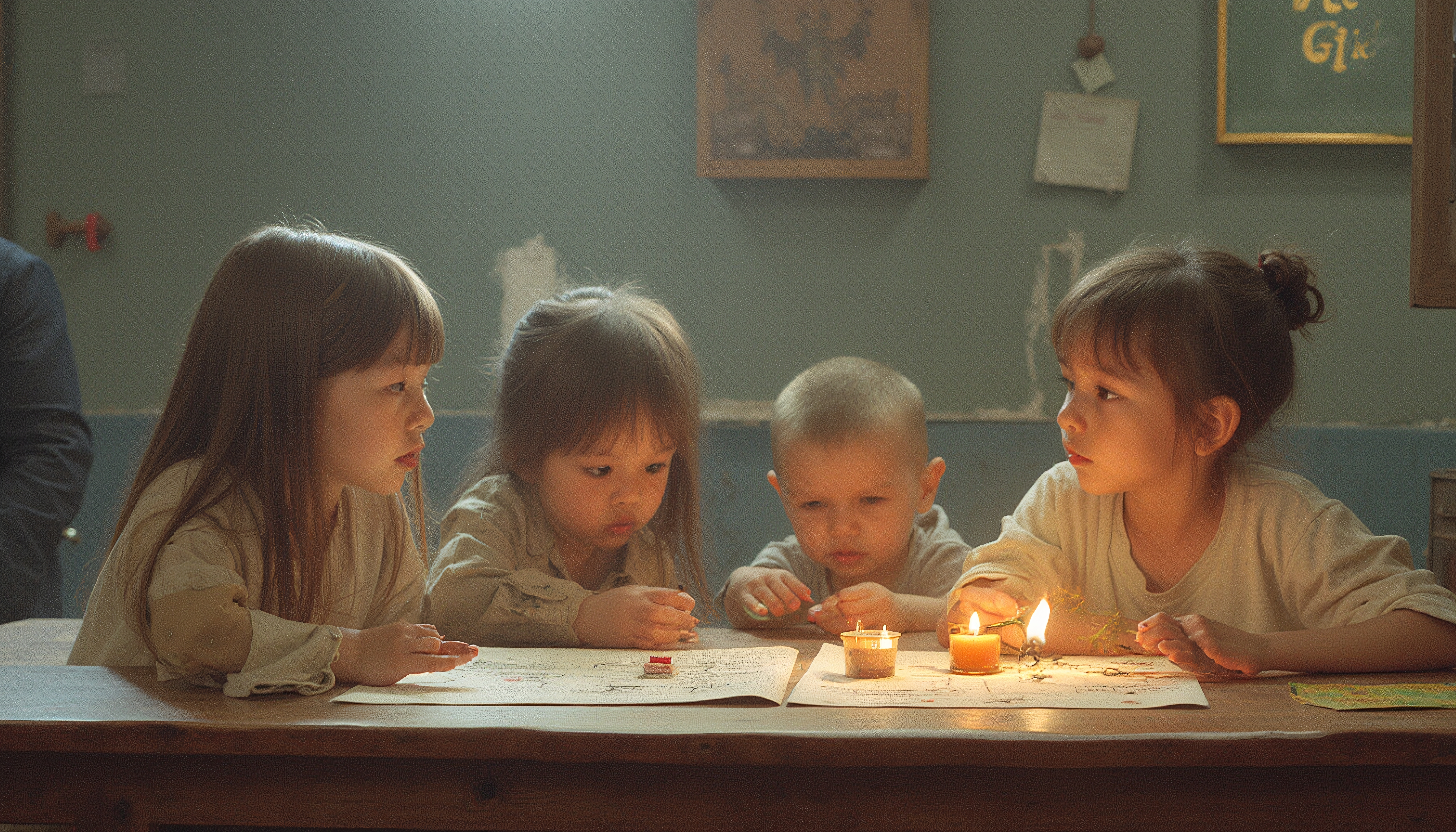 Children in Candlelit Art Session