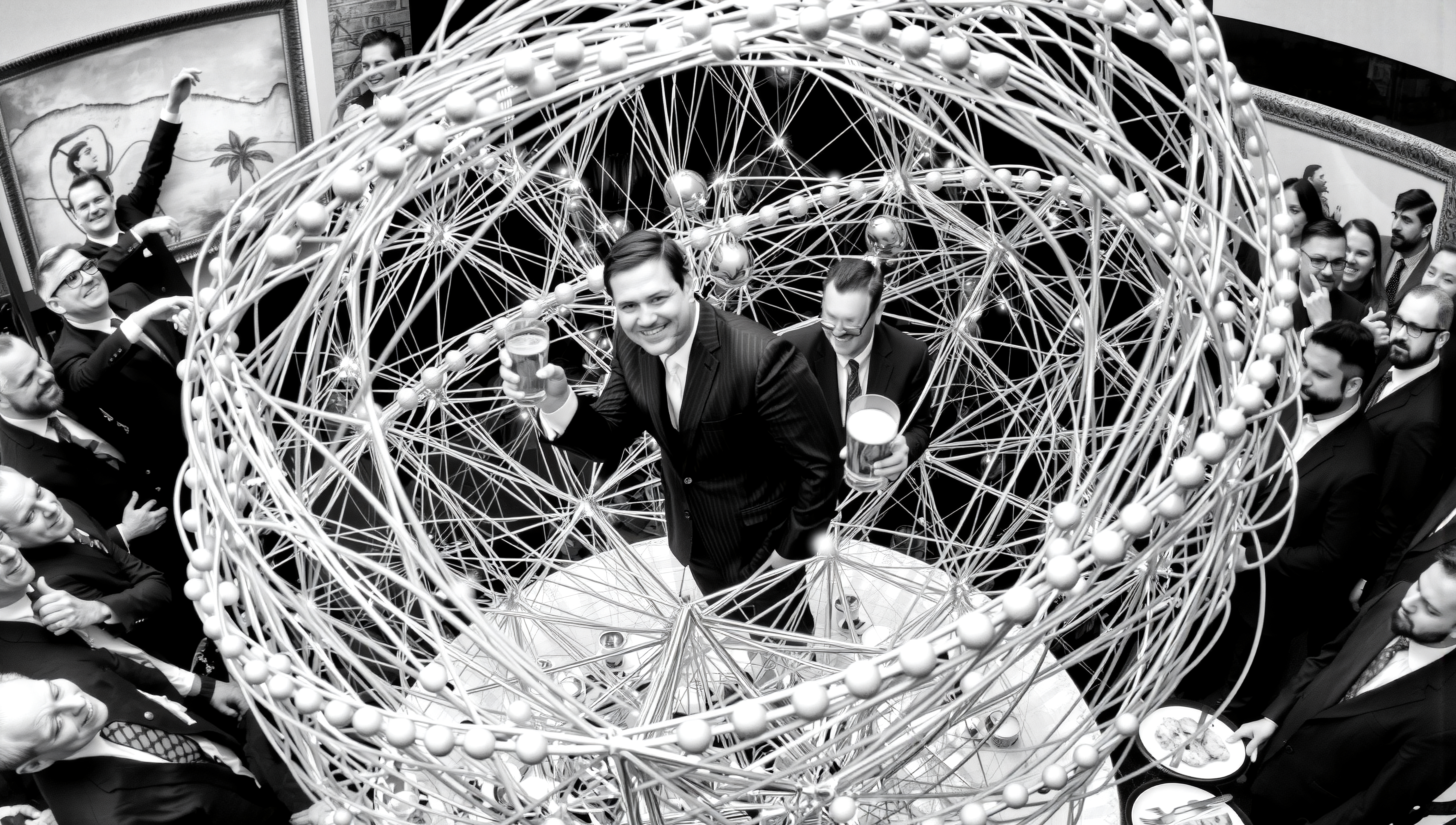 Networking Cheers inside Wire Sculpture