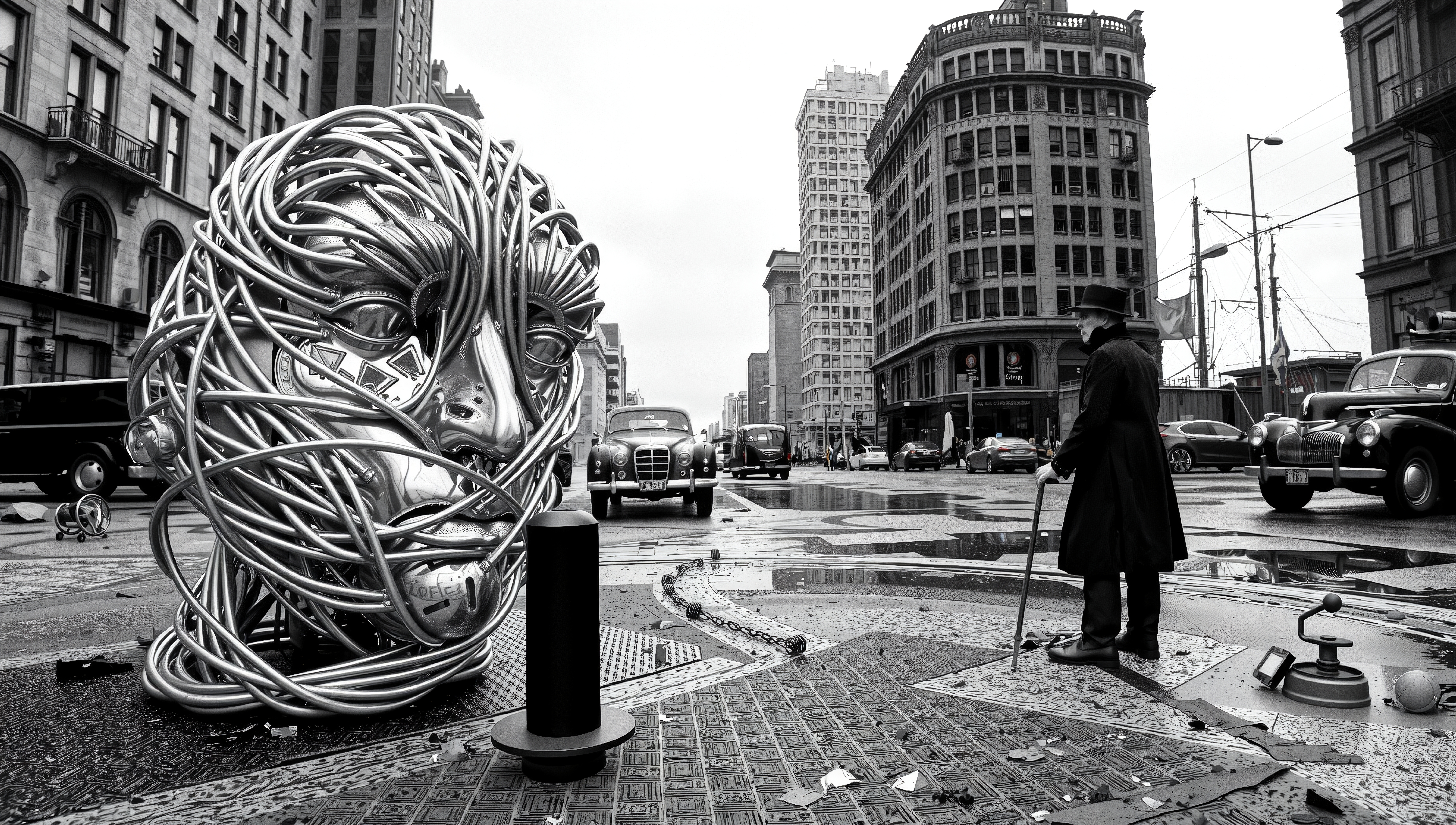 Surreal Urban Intersection Sculpture Scene
