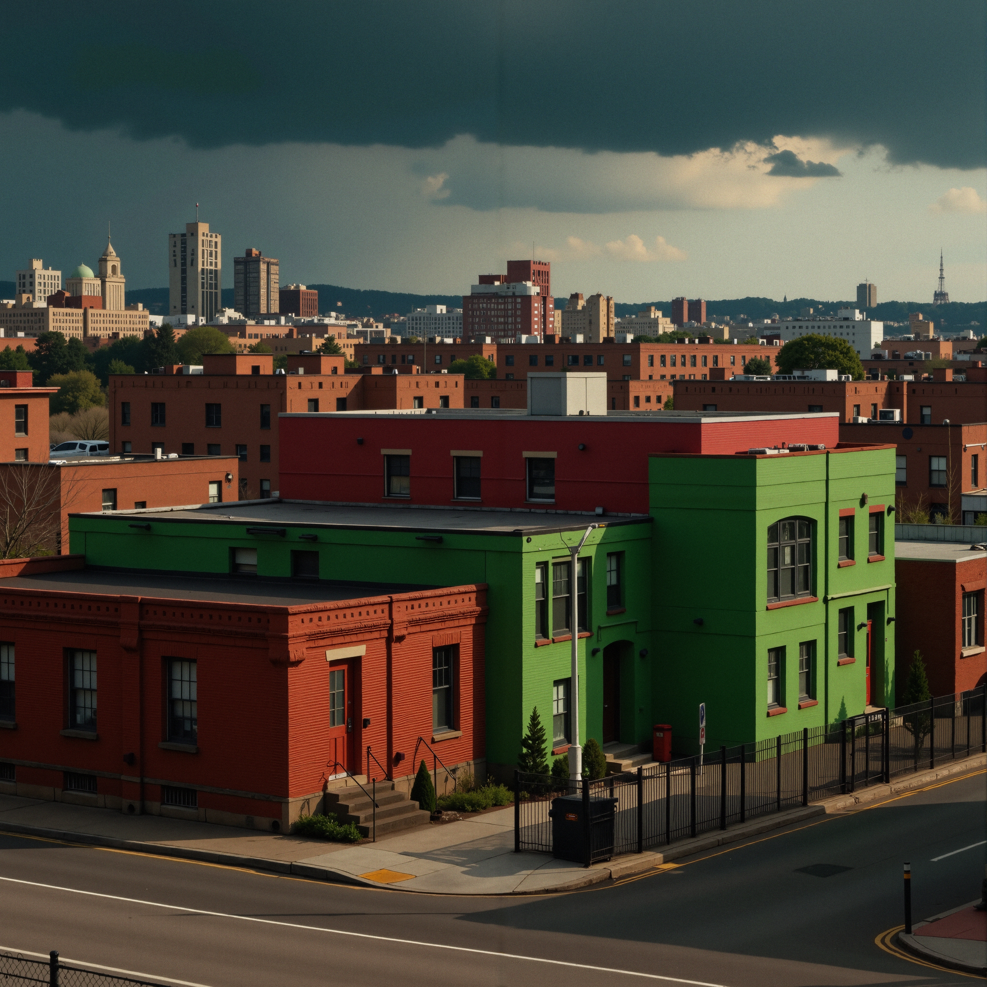 Colorful Buildings Against Cityscape