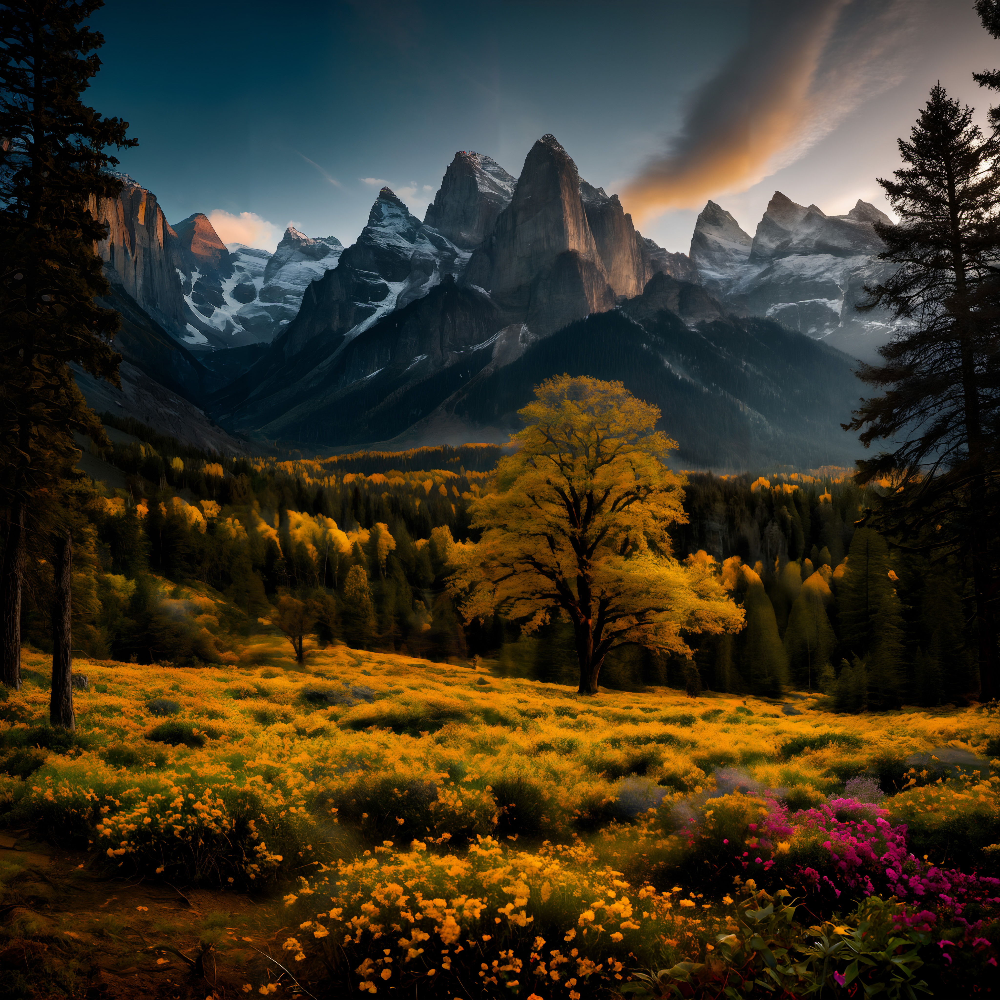 Autumn Splendor in Mountain Valley with Colorful Wildflowers