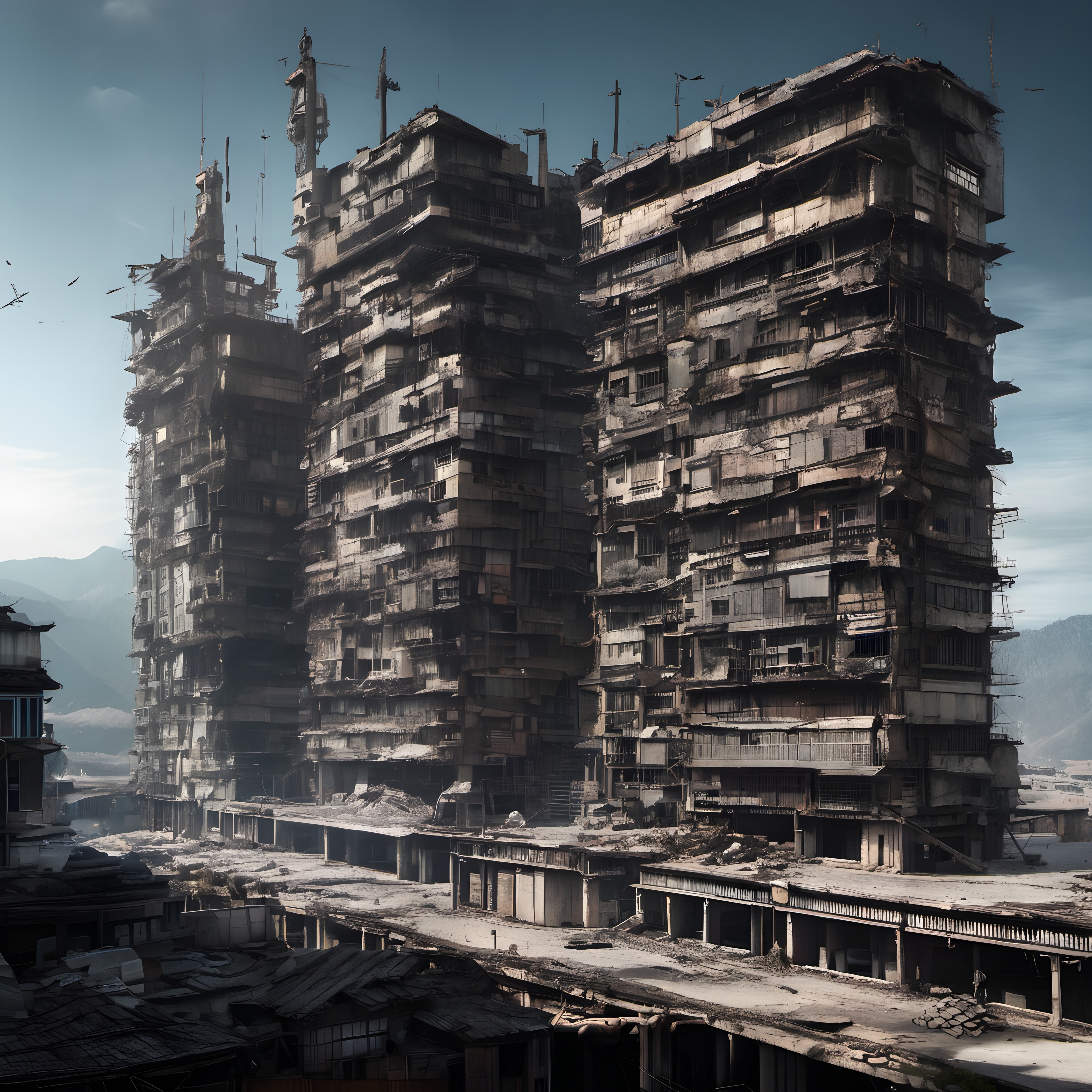 Abandoned Towers Amid Urban Decay