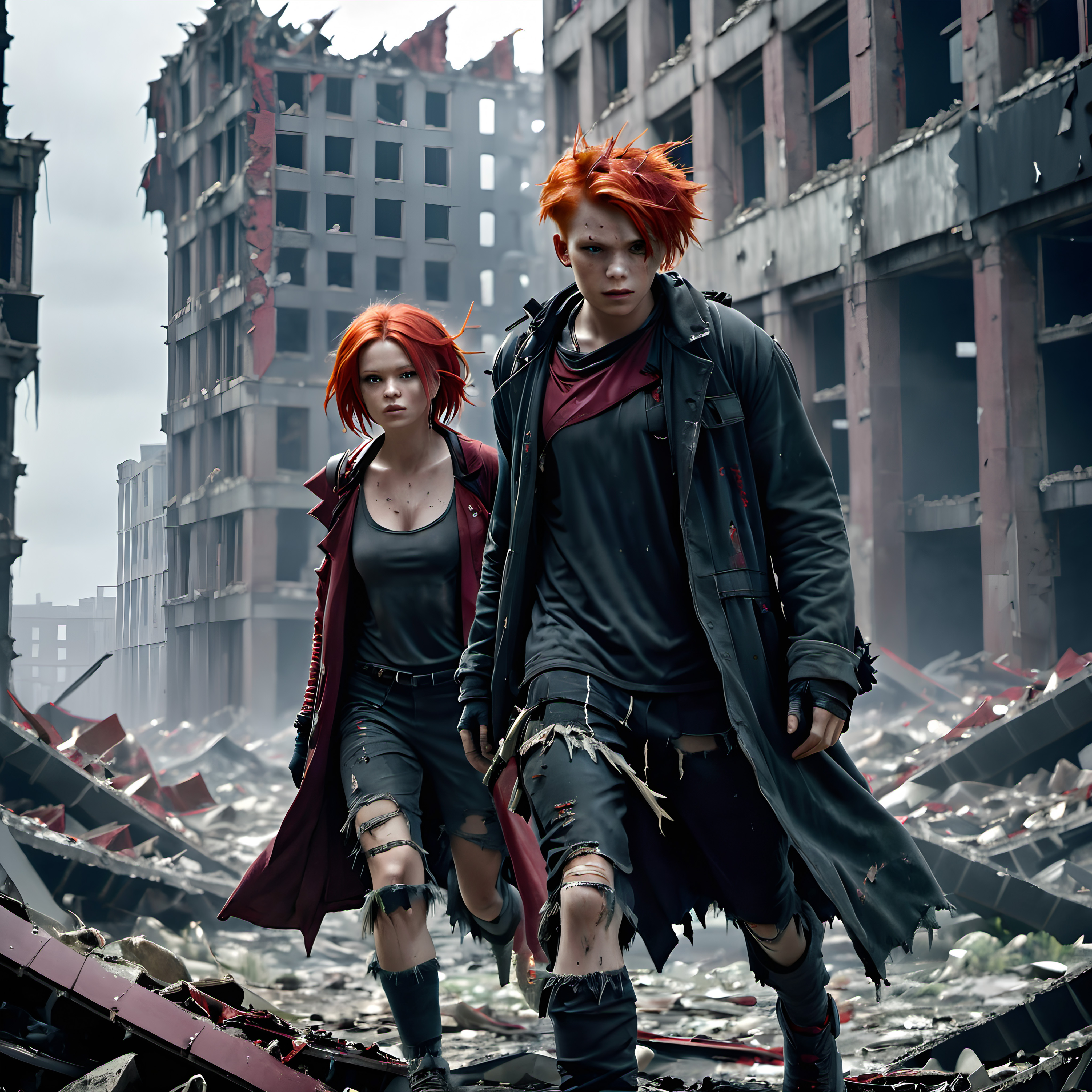 Survivors Amidst Urban Destruction