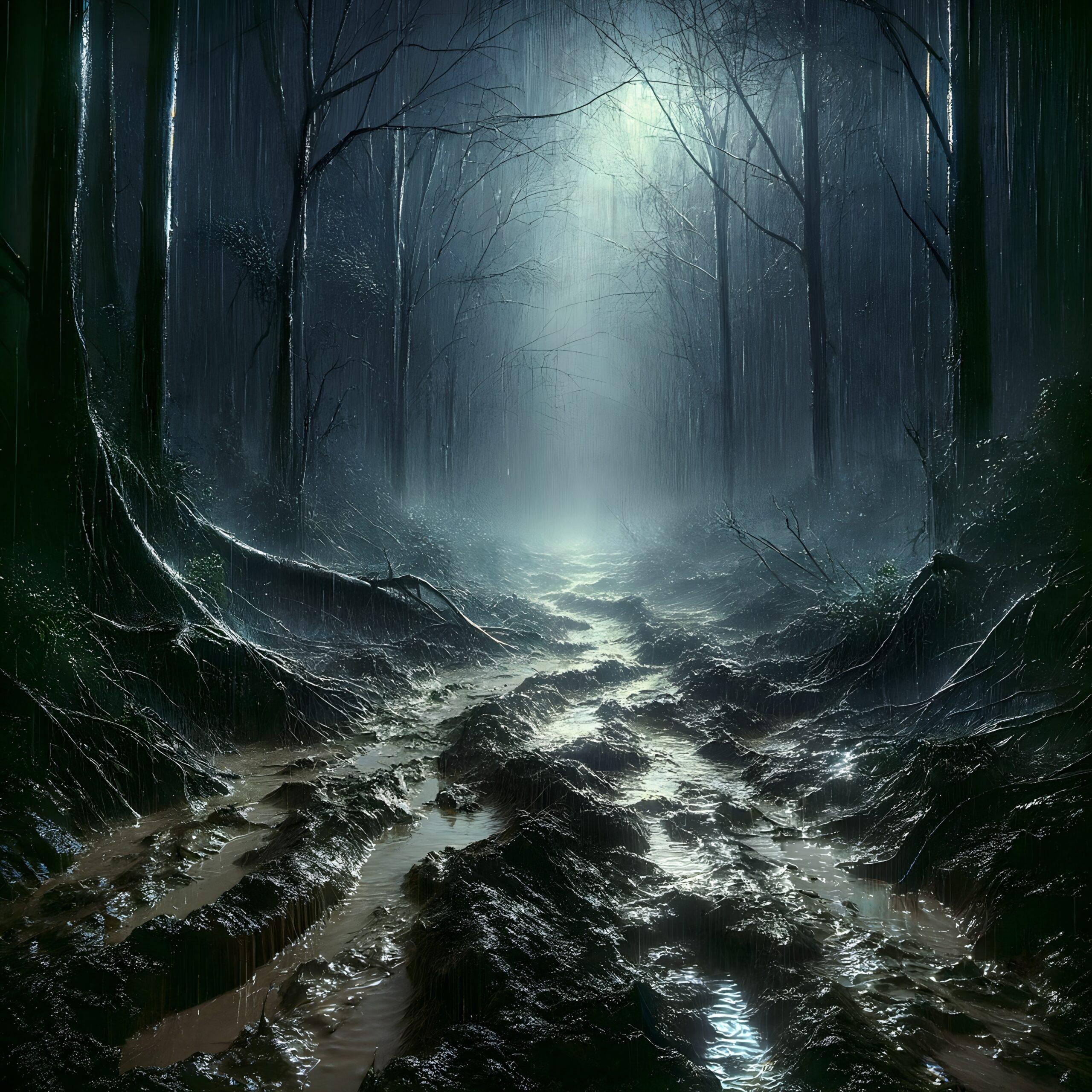 Misty Path Through Spooky Forest