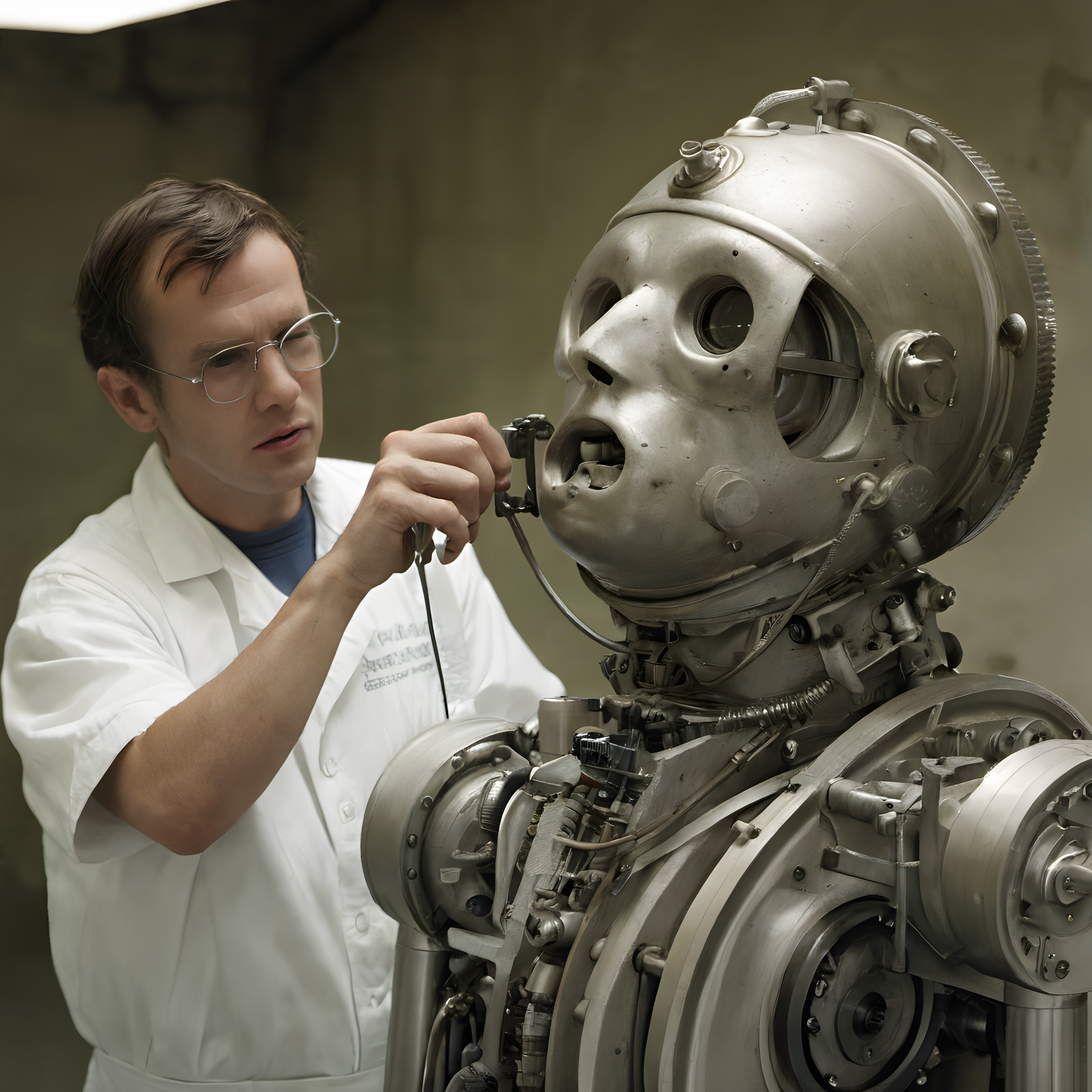 Scientist Examines Advanced Humanoid Robot
