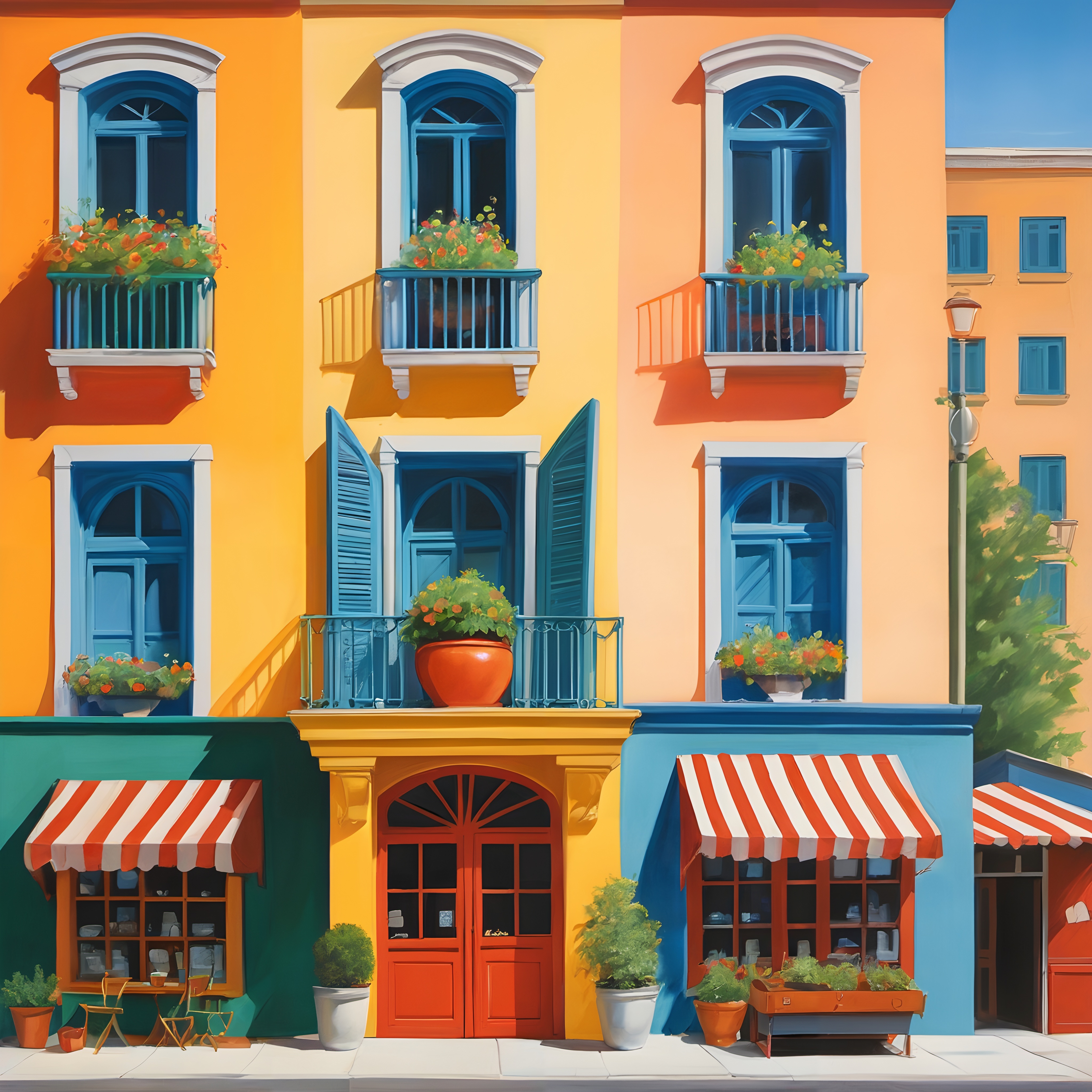 Vibrant Mediterranean Streetfront Scene