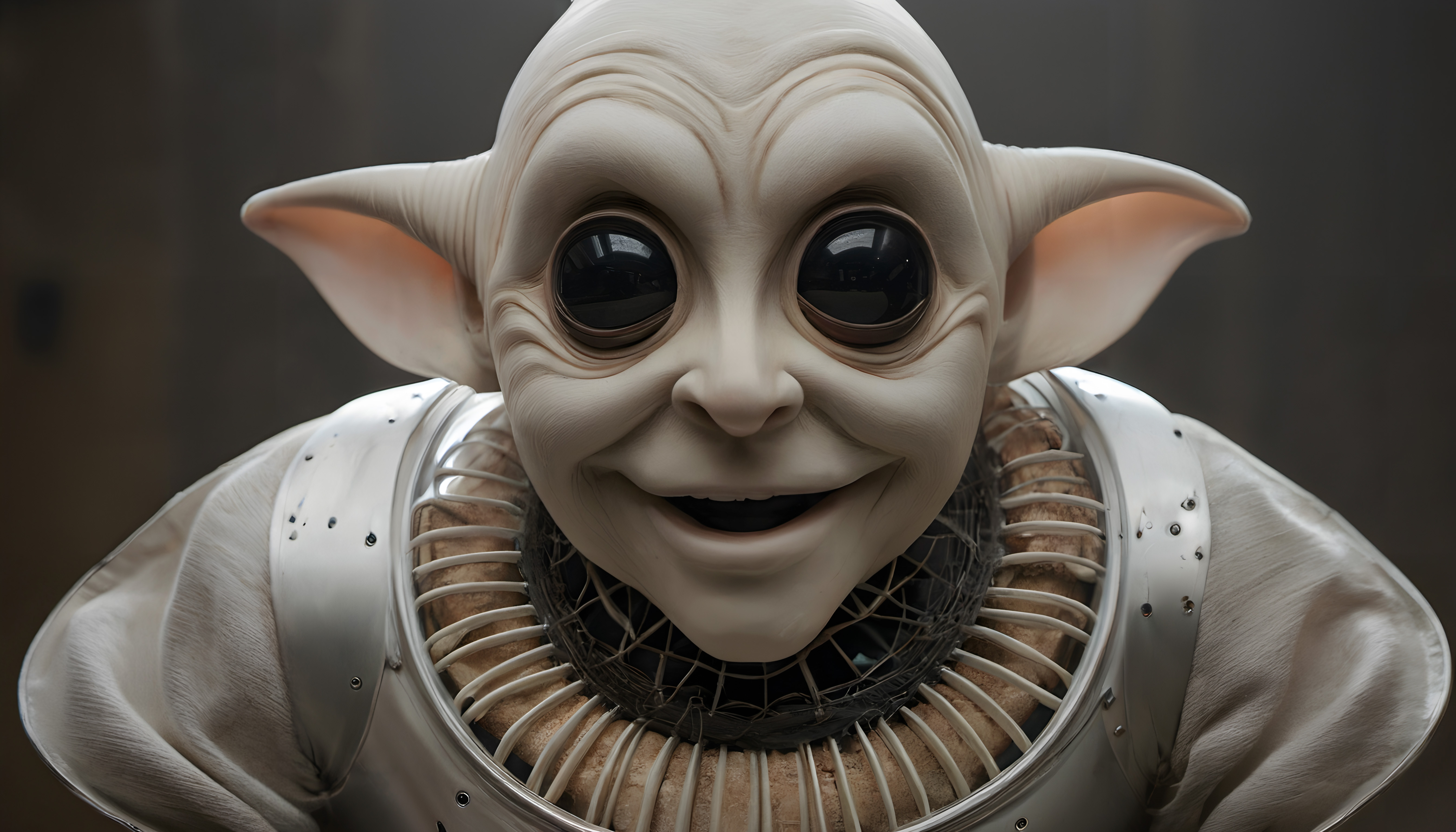 Whimsical Alien with Large Eyes in Intricate Costume