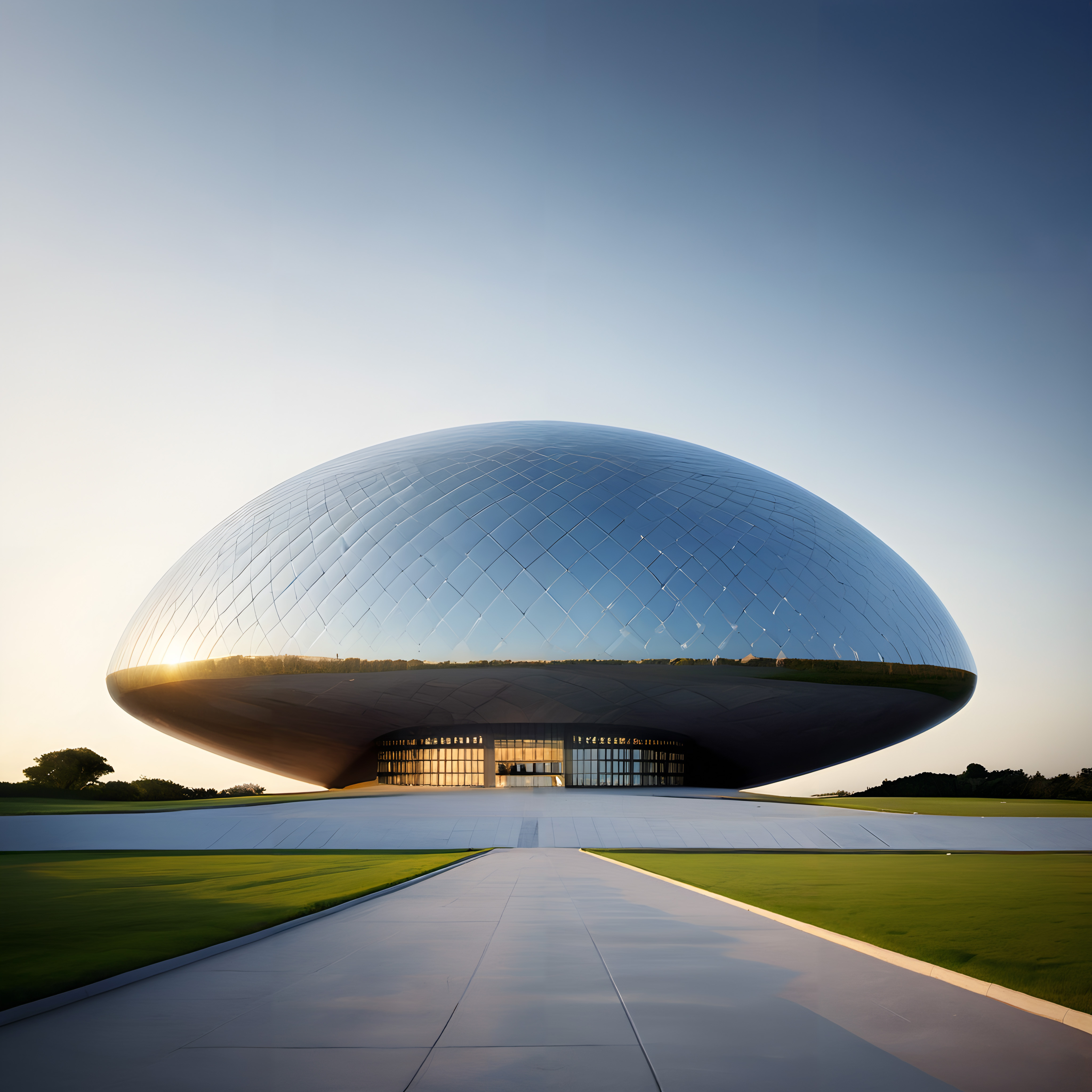 Futuristic Dome Reflecting Sky Beauty
