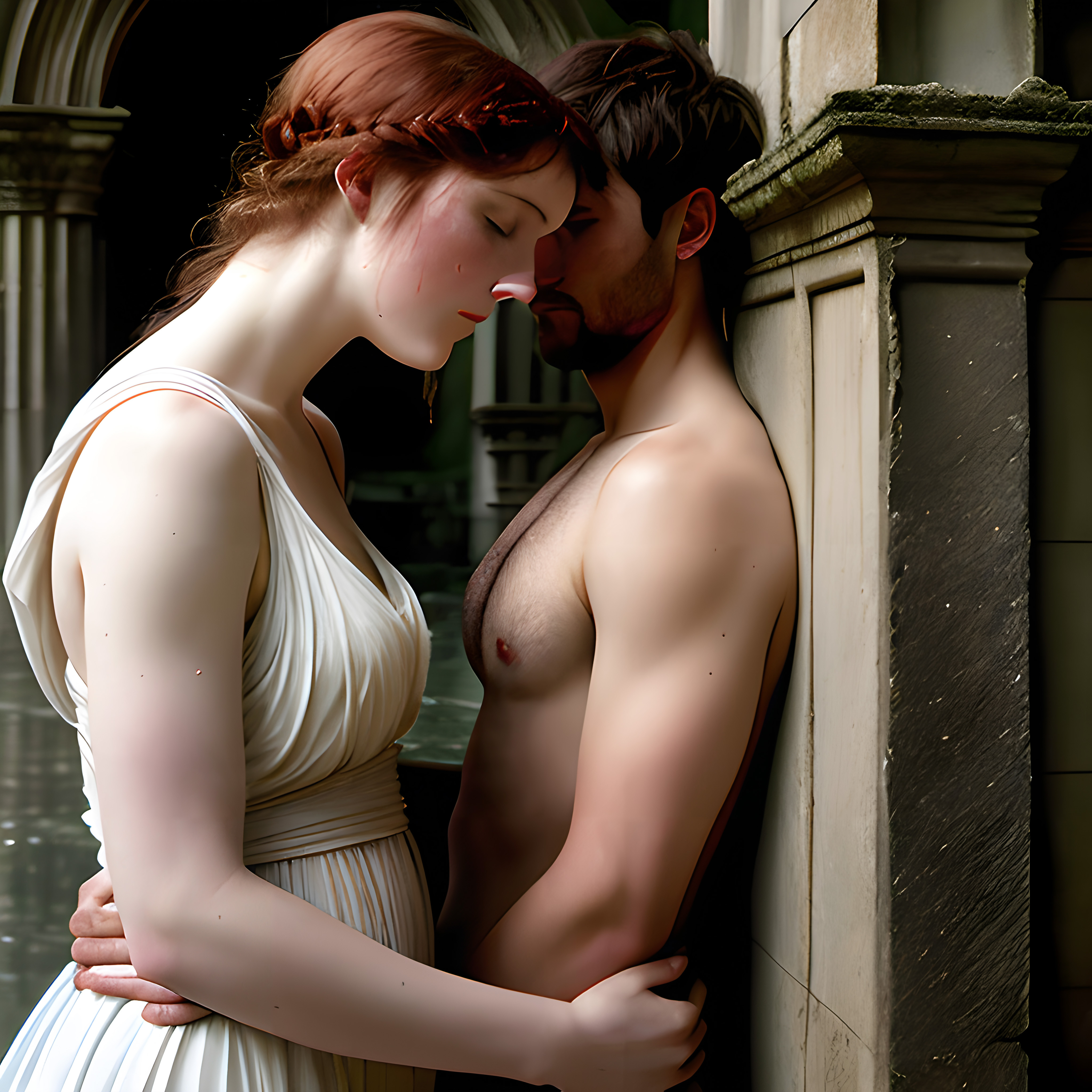 Romantic Embrace by Stone Wall