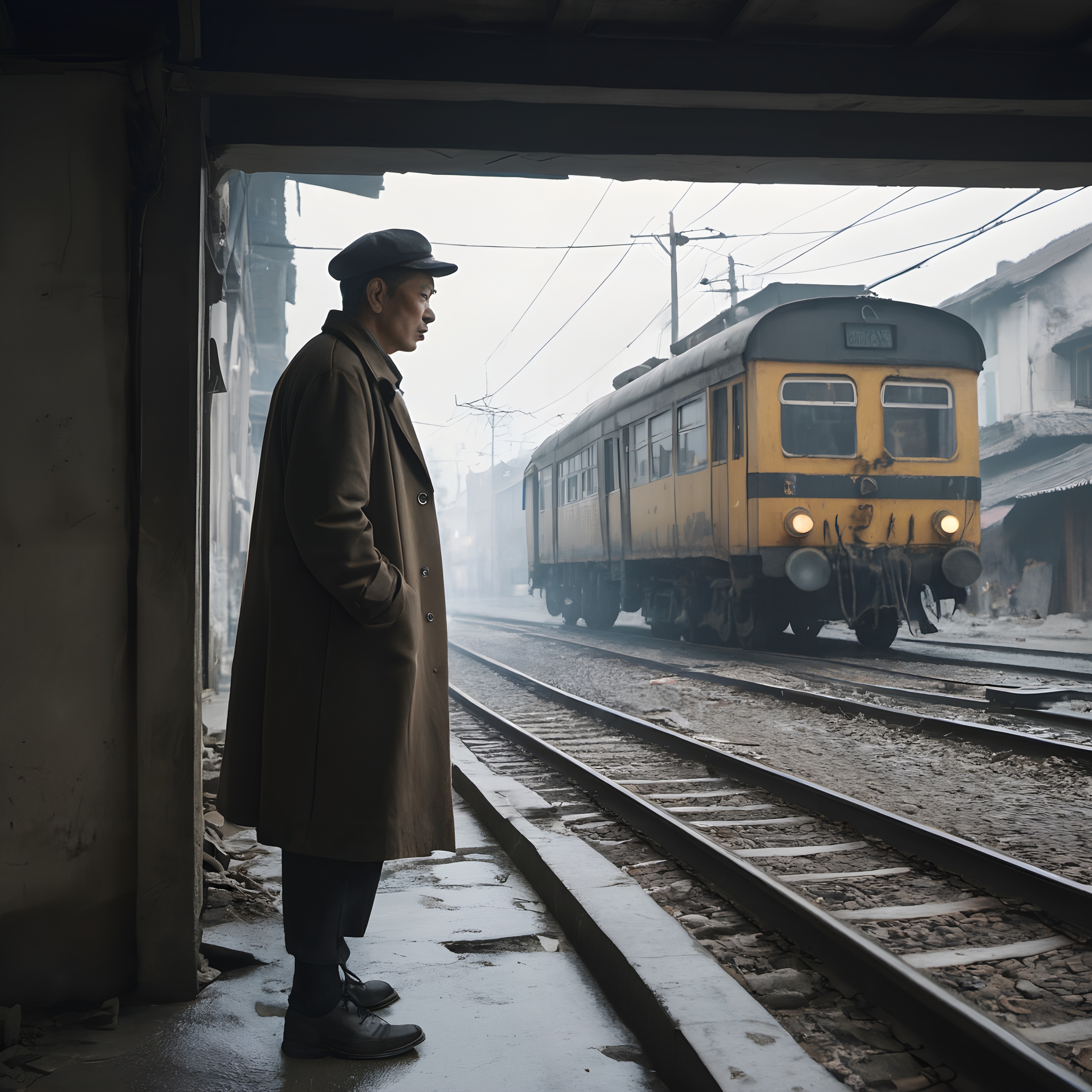 Misty Train Station Morning Scene